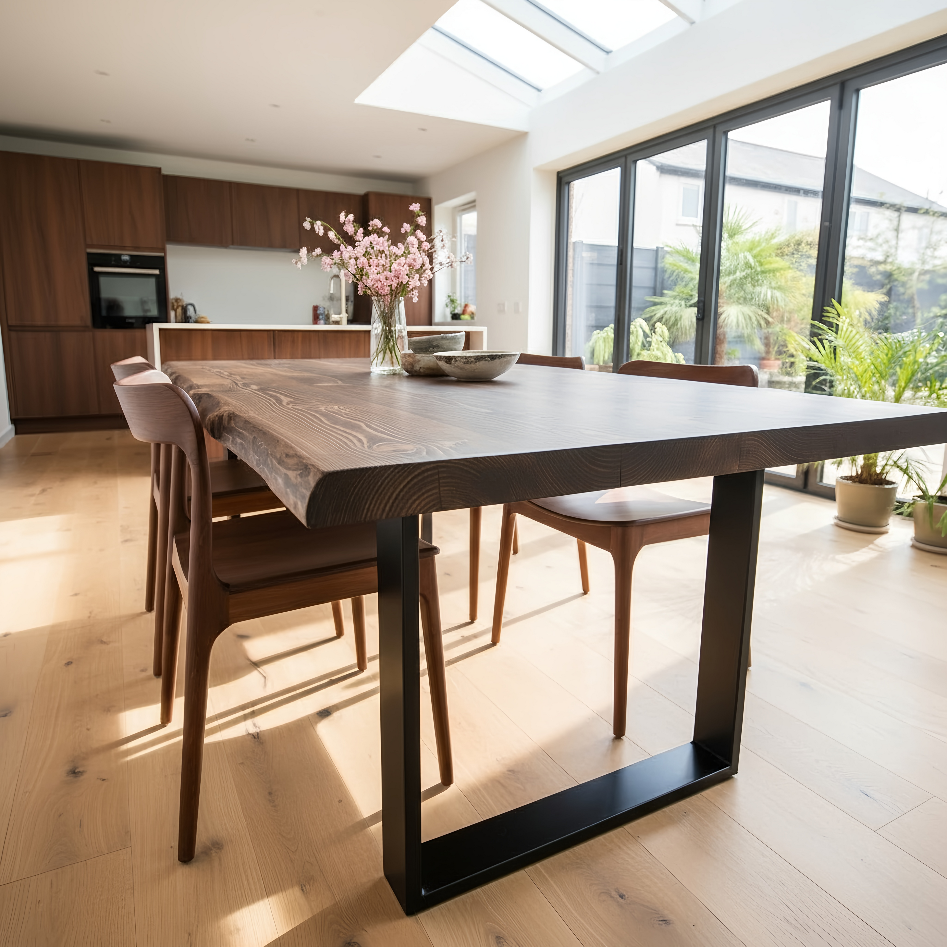 Live / Waney Walnut Colour Edge Dining Table With Metal Legs - My Store