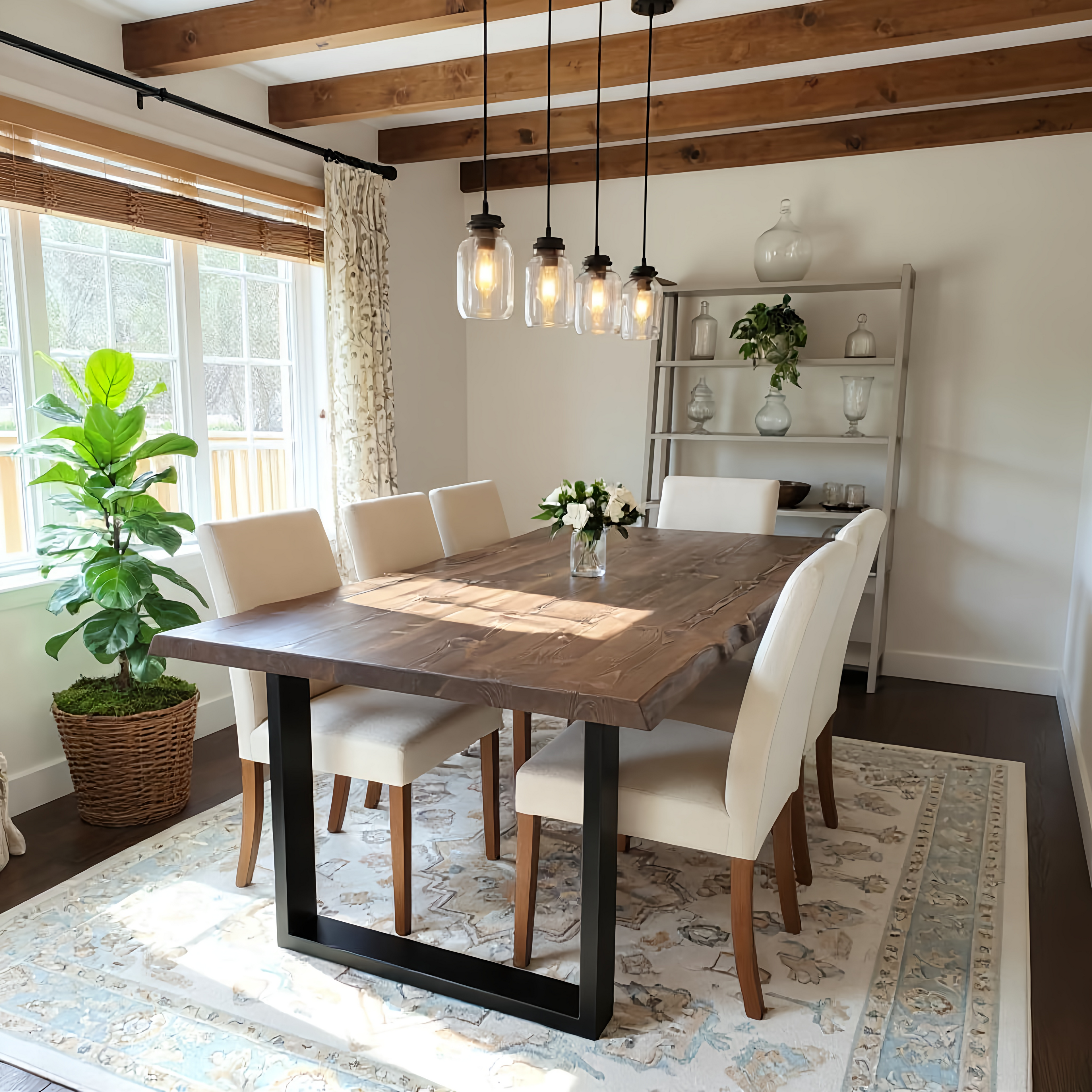Live / Waney Walnut Colour Edge Dining Table With Metal Legs - My Store
