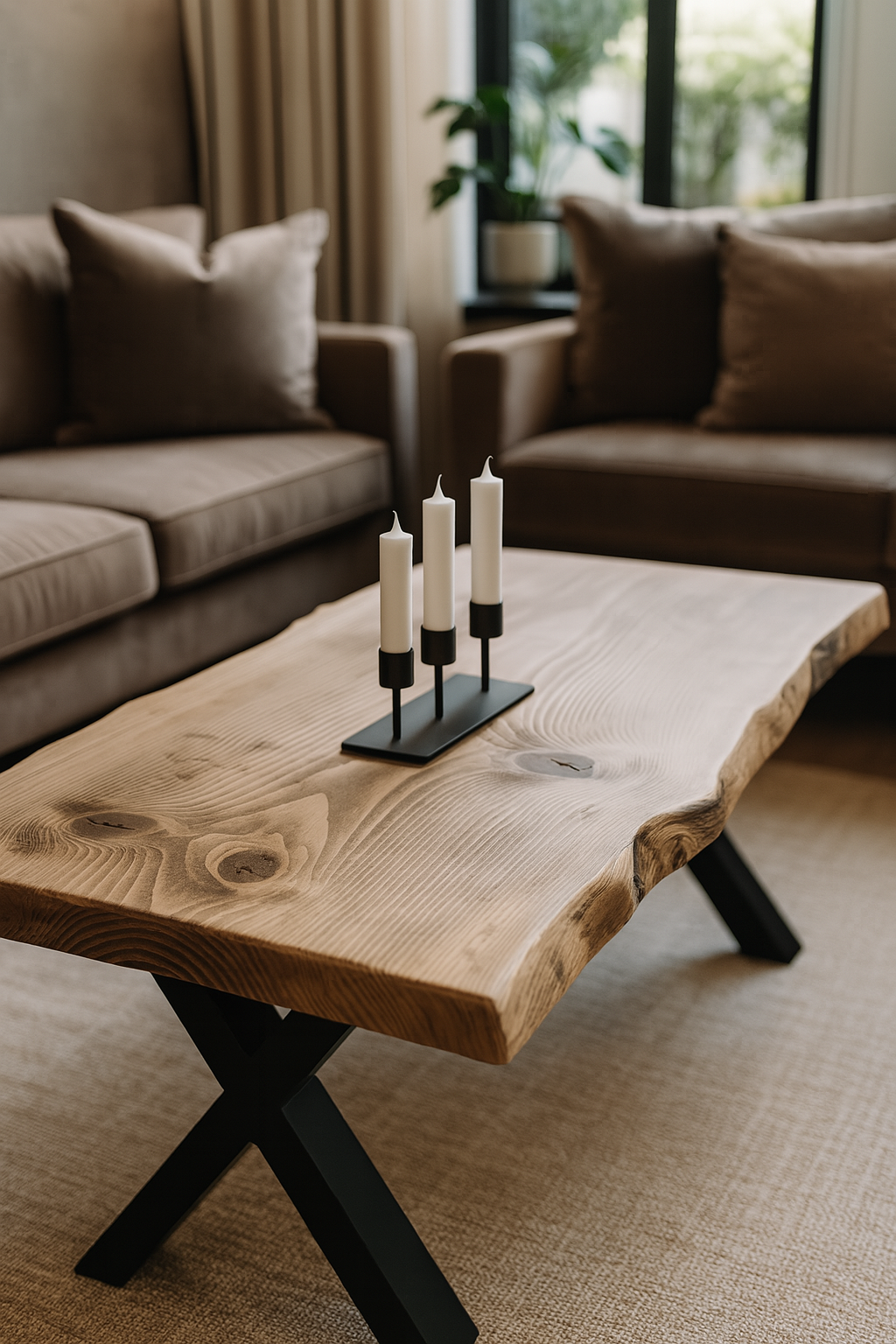 RITA Live / Waney Edge Coffee Table With Metal X Legs - My Store