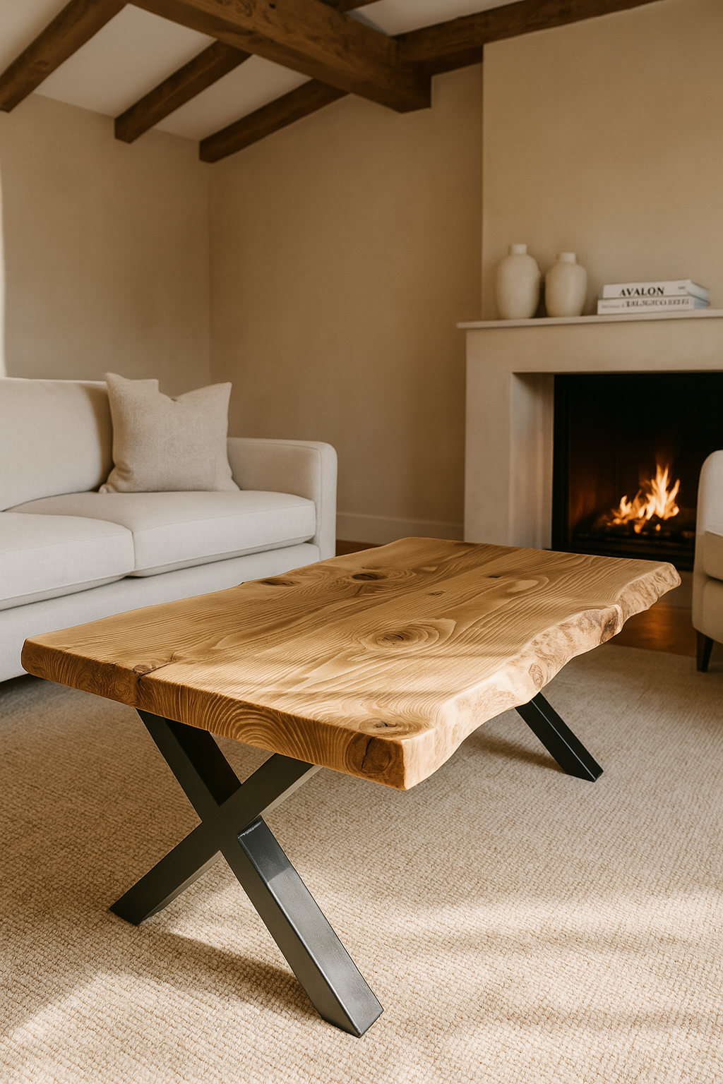 RITA Live / Waney Edge Coffee Table With Metal X Legs - My Store