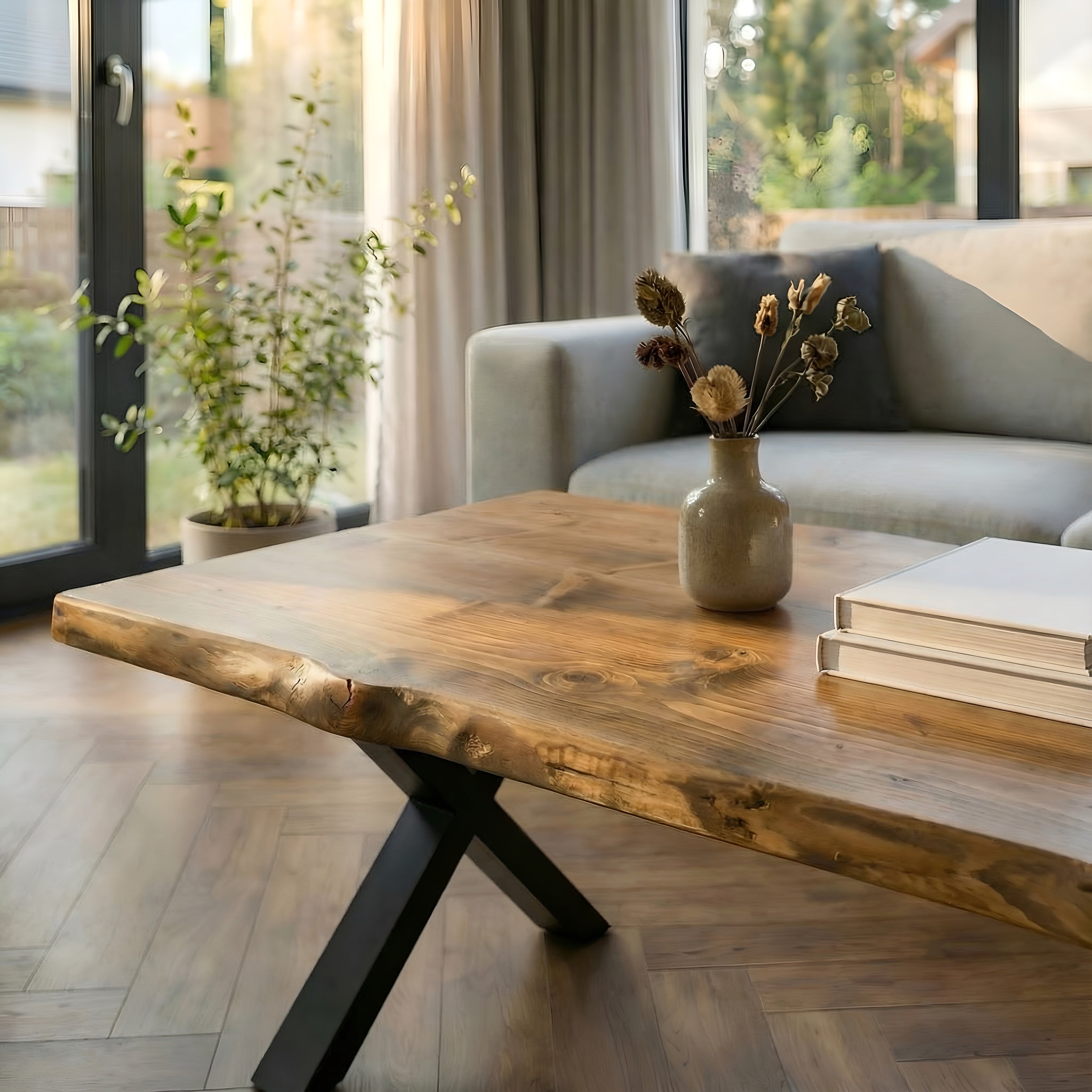 RITA Live / Waney Edge Coffee Table With Metal X Legs - My Store