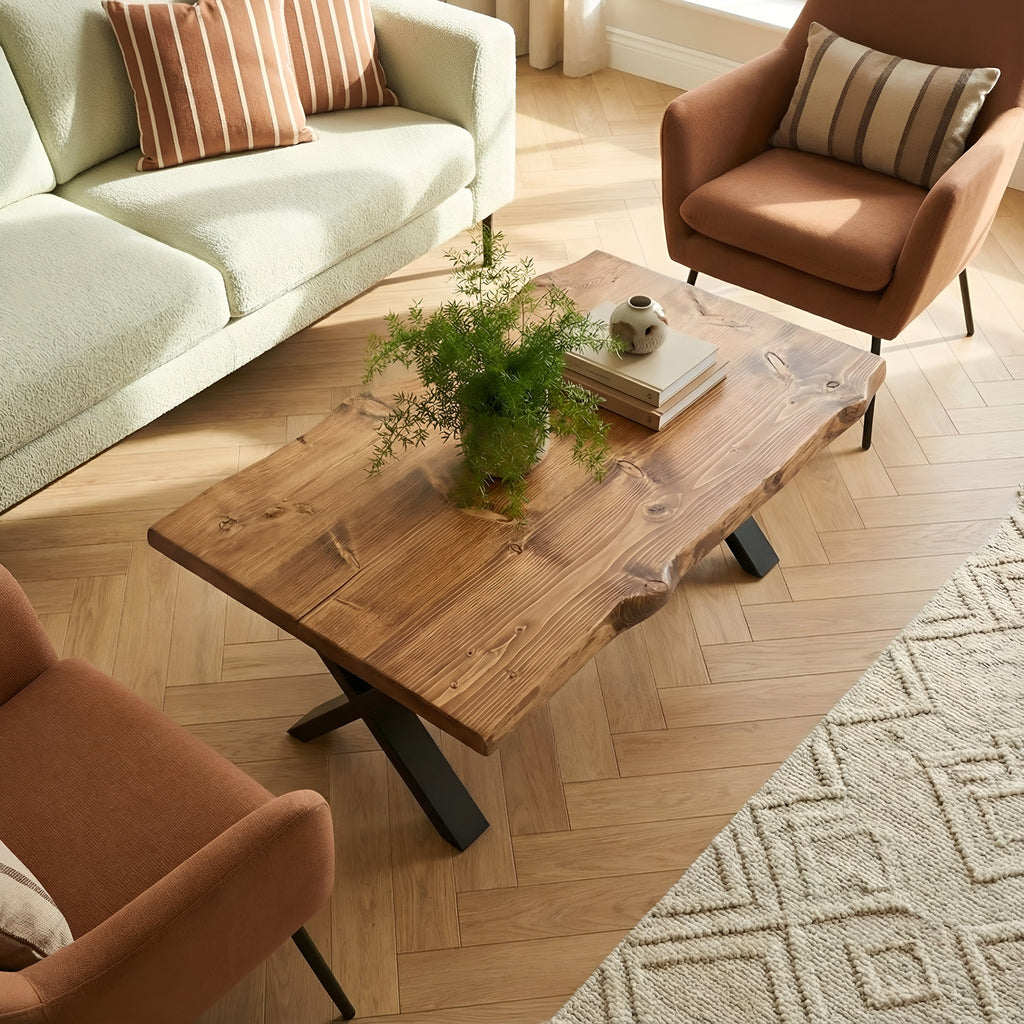 RITA Live / Waney Edge Coffee Table With Metal X Legs - My Store