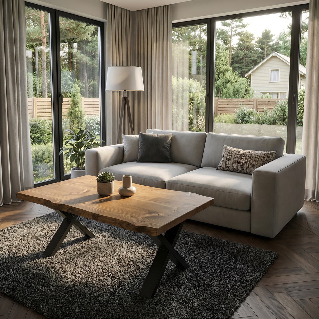 RITA Live / Waney Edge Coffee Table With Metal X Legs - My Store