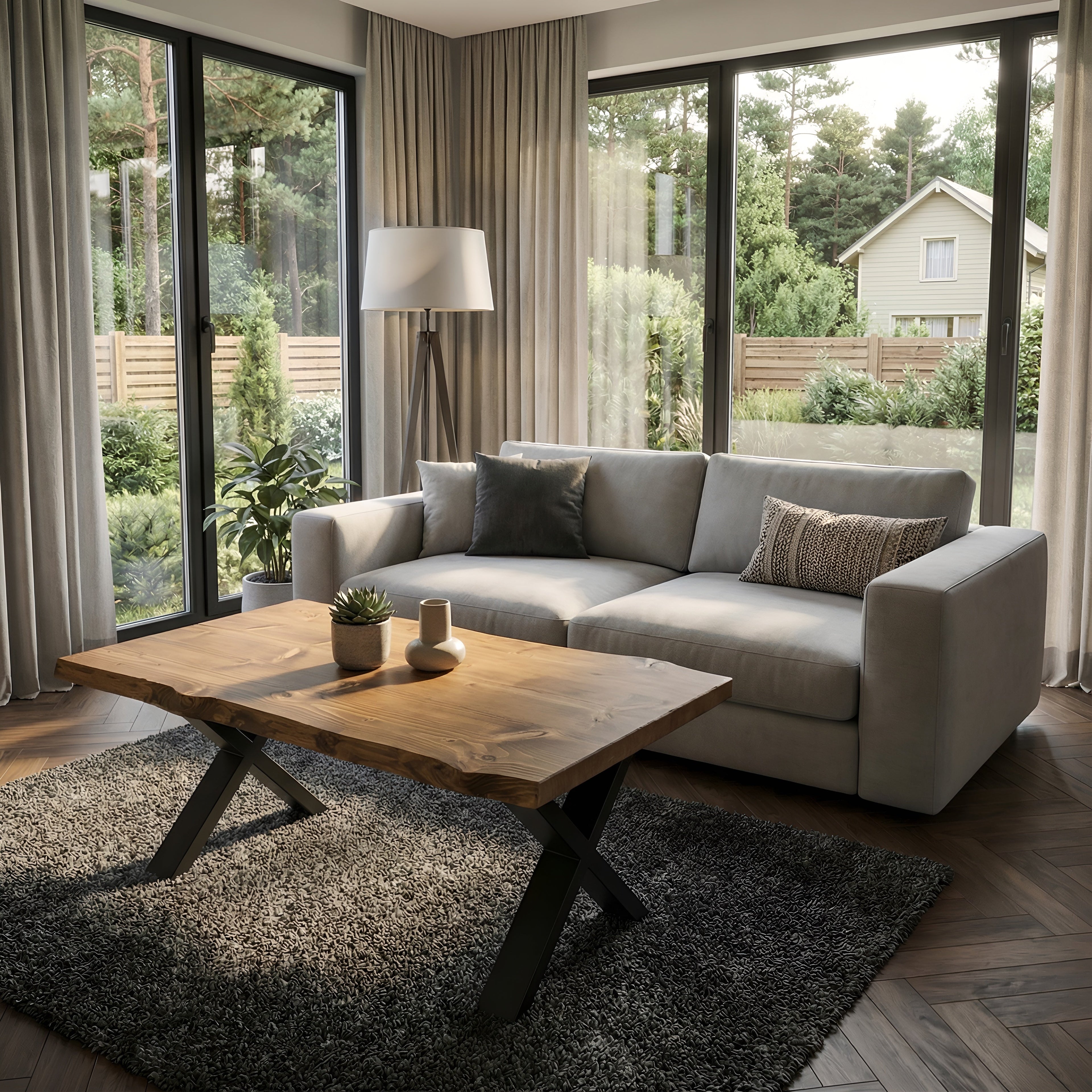RITA Live / Waney Edge Coffee Table With Metal X Legs - My Store