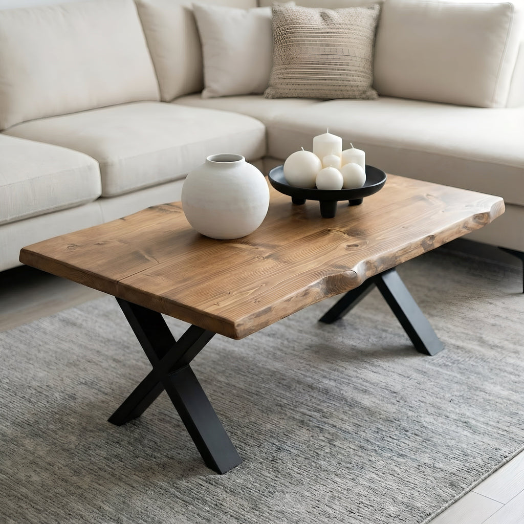 RITA Live / Waney Edge Coffee Table With Metal X Legs - My Store