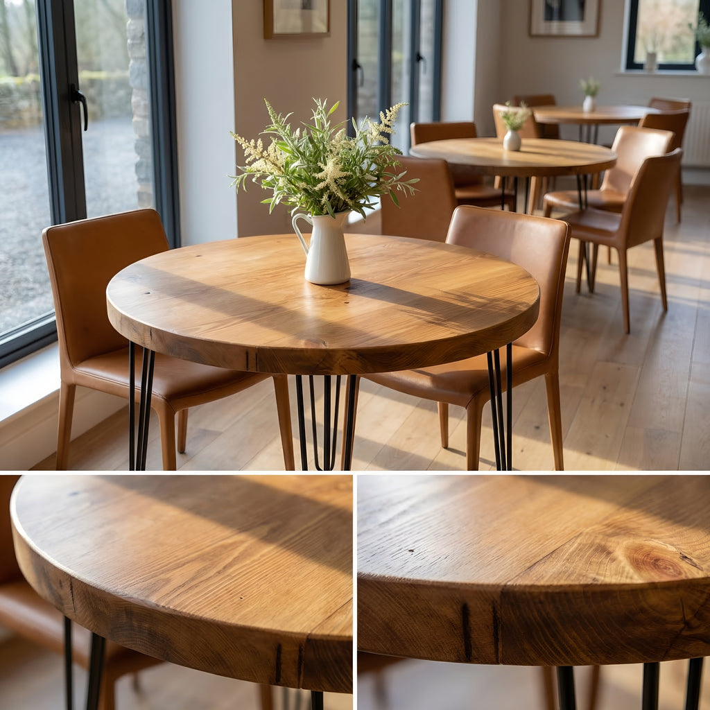 TIVIA Rustic Chunky Wooden Round Dining Table With Hairpin Legs - My Store