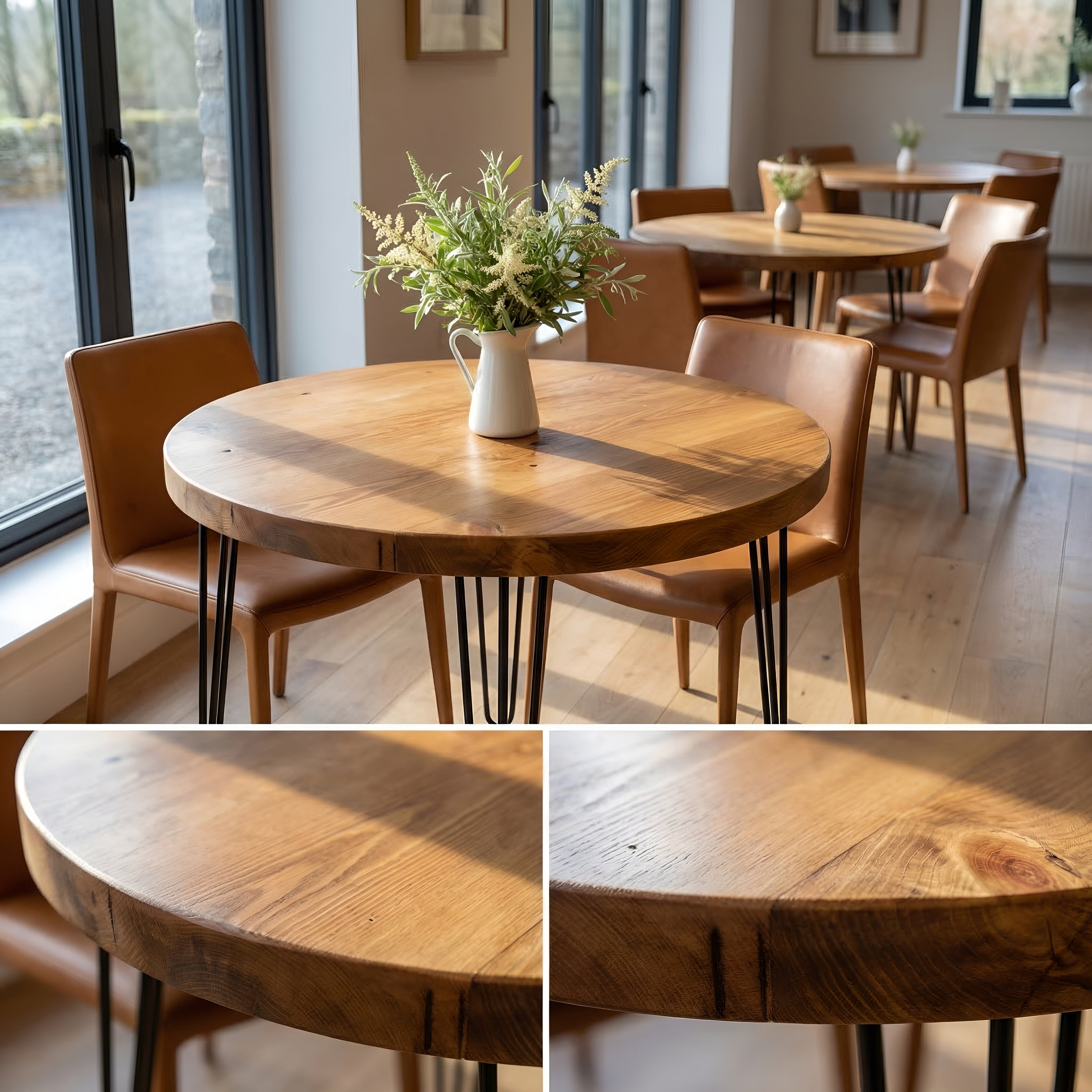 Round Solid Wood Tables With Hairpin Legs For Cafes and Restaurants Hospitality (Bulk Order) - My Store