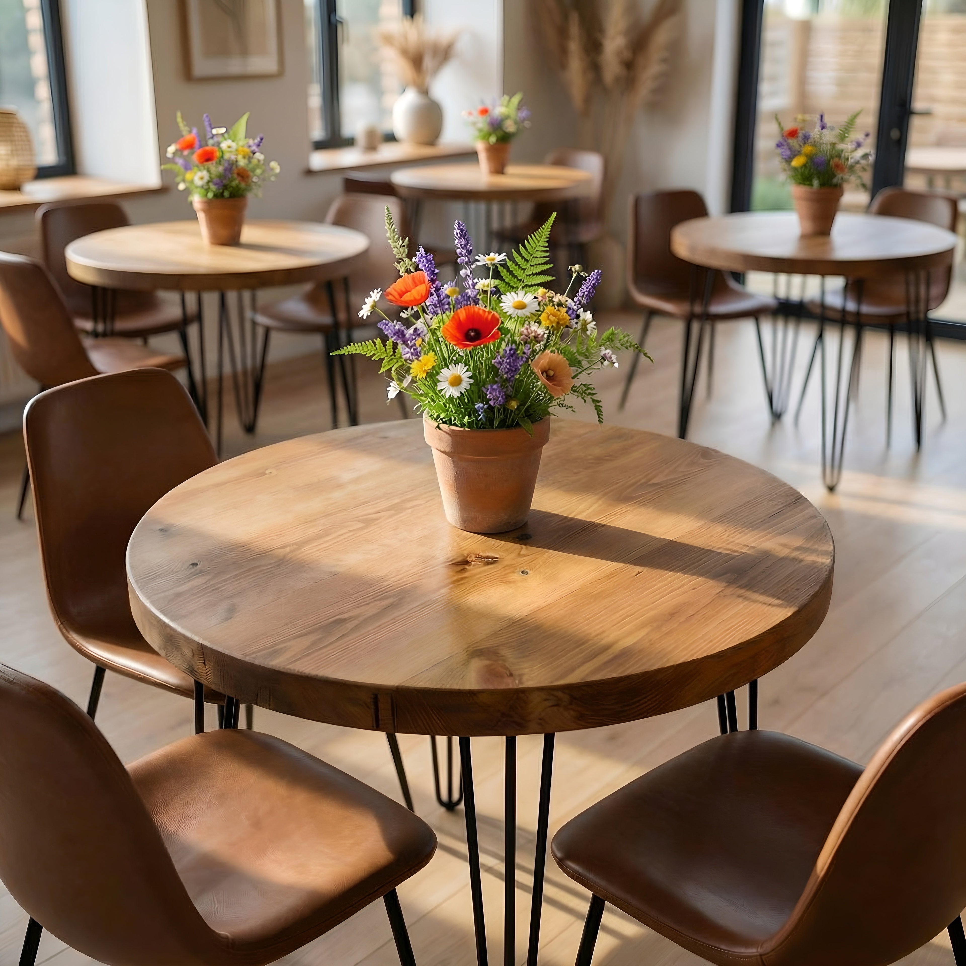Round Solid Wood Tables With Hairpin Legs For Cafes and Restaurants Hospitality (Bulk Order) - My Store