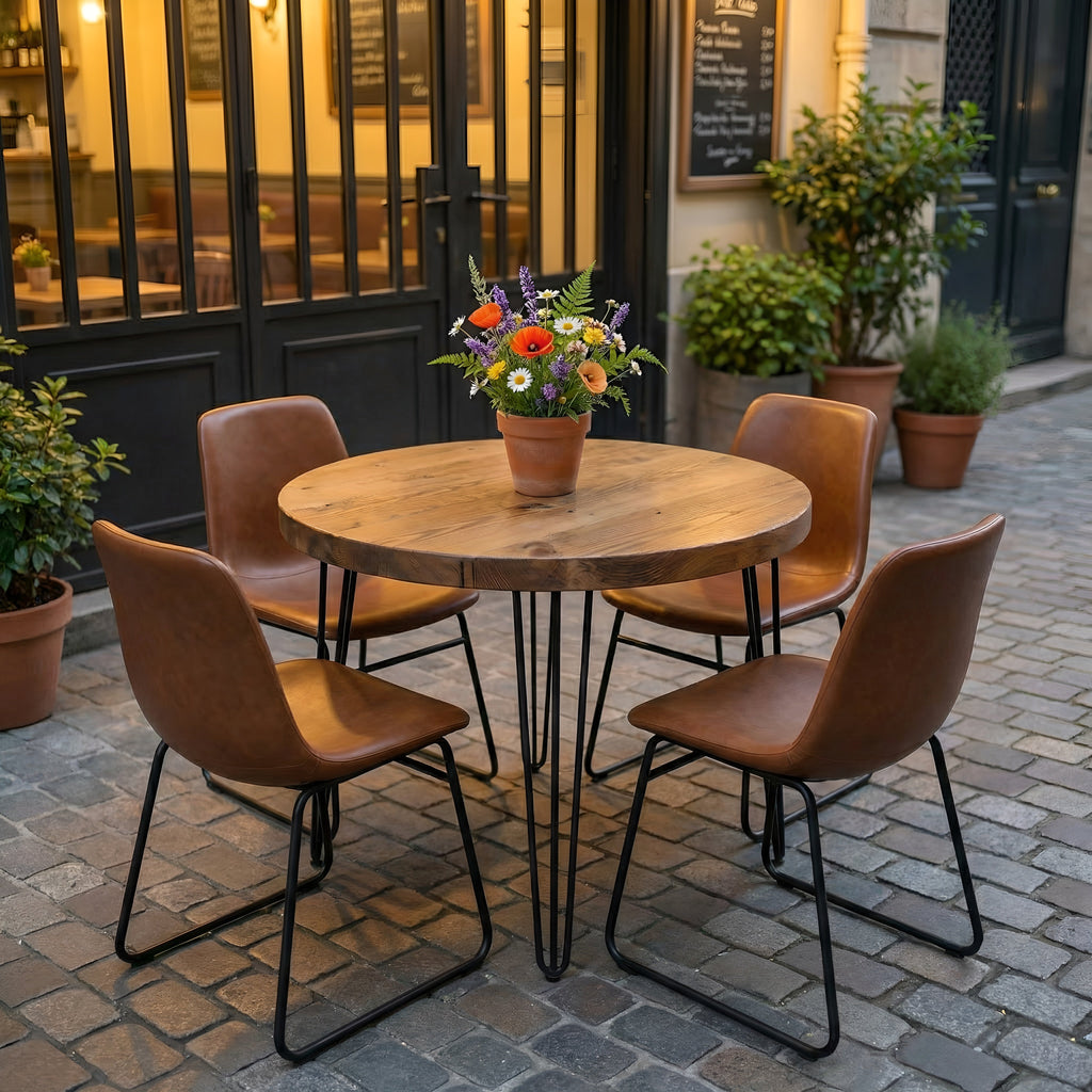 TIVIA Rustic Chunky Wooden Round Dining Table With Hairpin Legs - My Store
