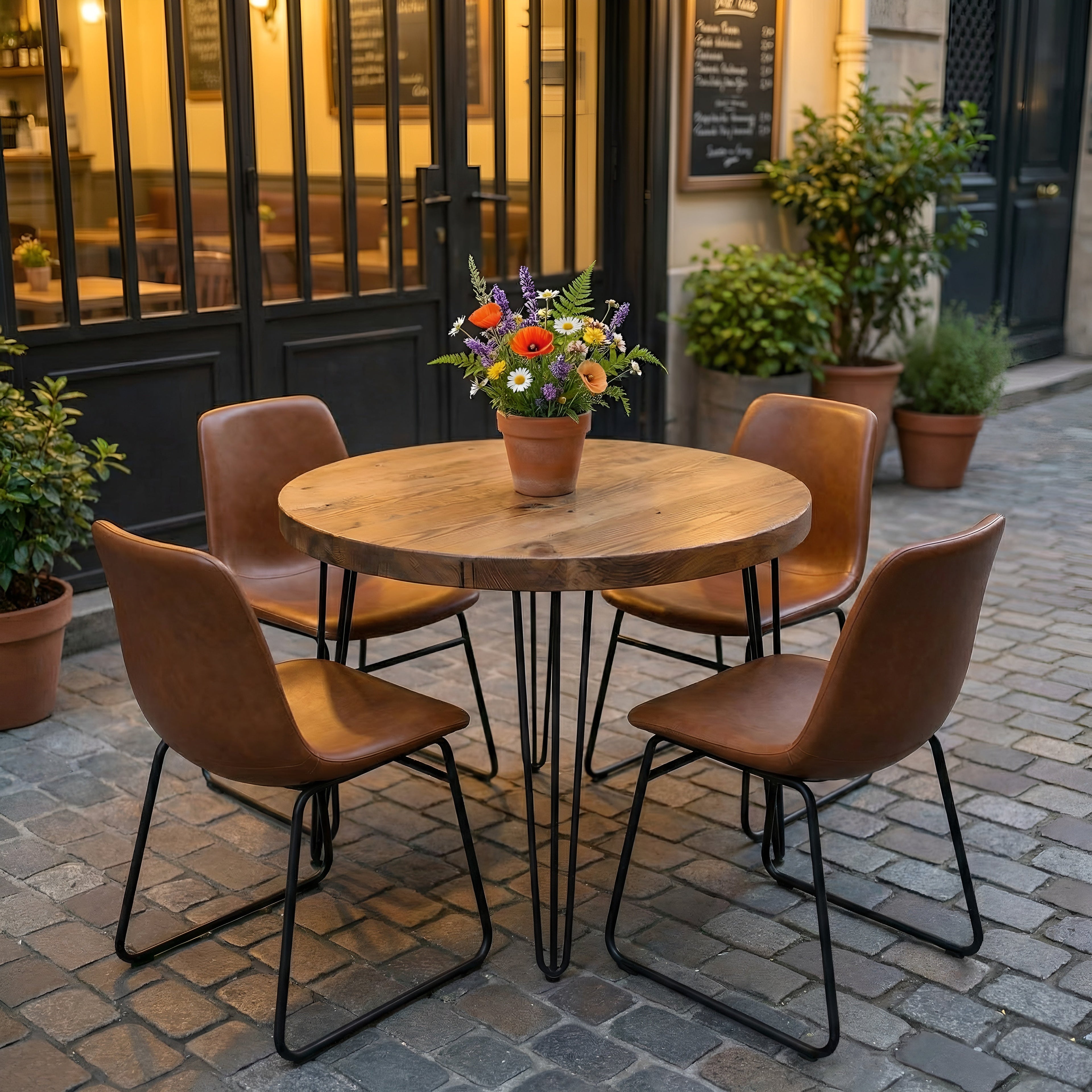 TIVIA Rustic Chunky Wooden Round Dining Table With Hairpin Legs - My Store