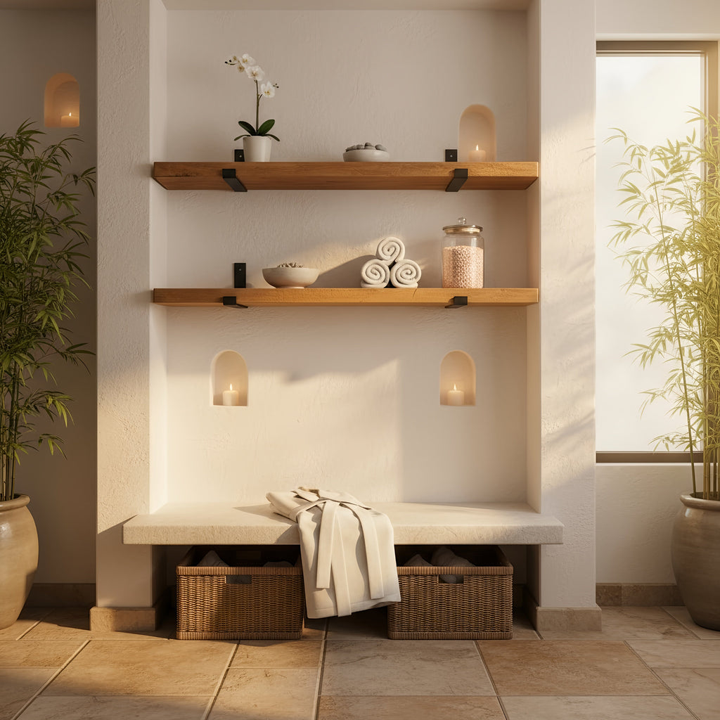 Rustic Wooden Shelf with Metal Inverted Scaffold Brackets - My Store