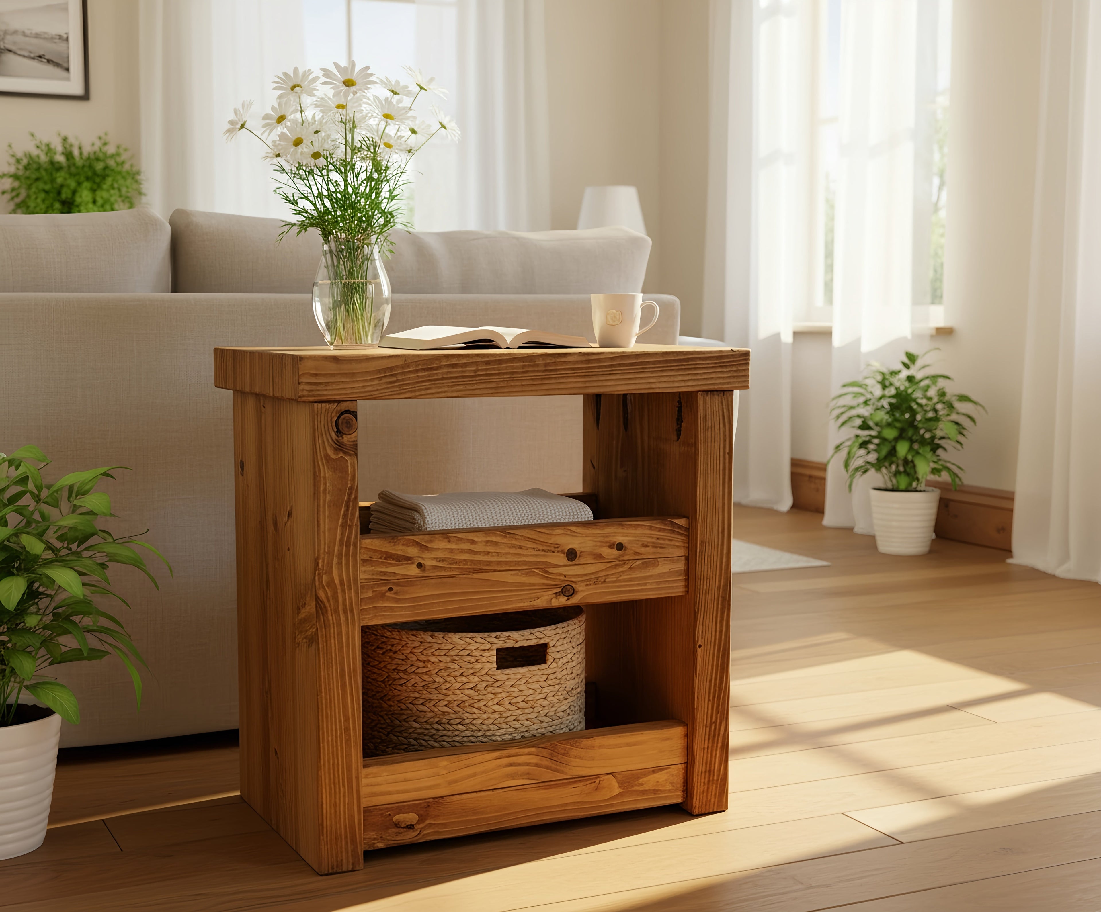 Solid Wood Rustic Coffee Table with Shelf - My Store