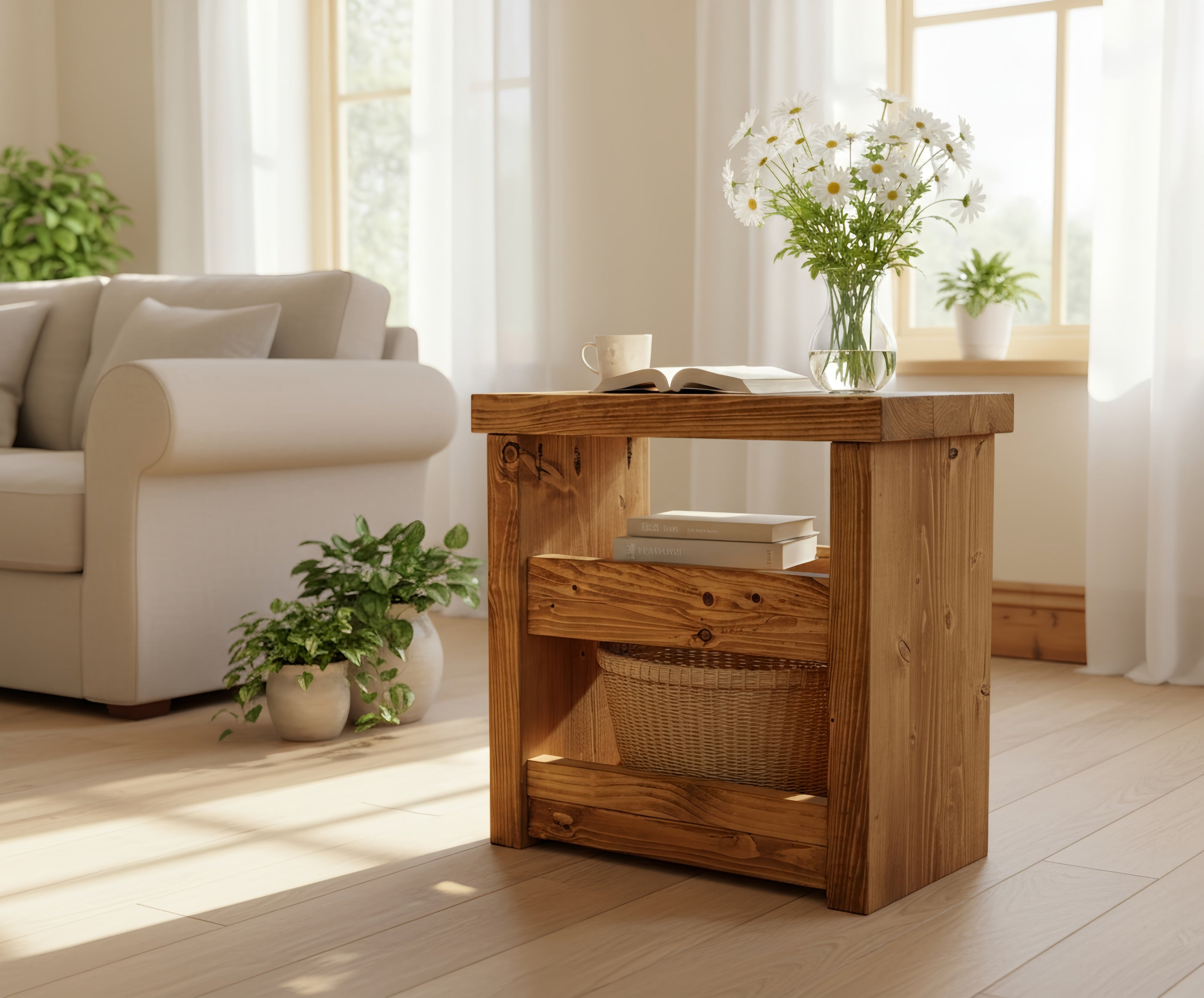 Solid Wood Rustic Coffee Table with Shelf - My Store