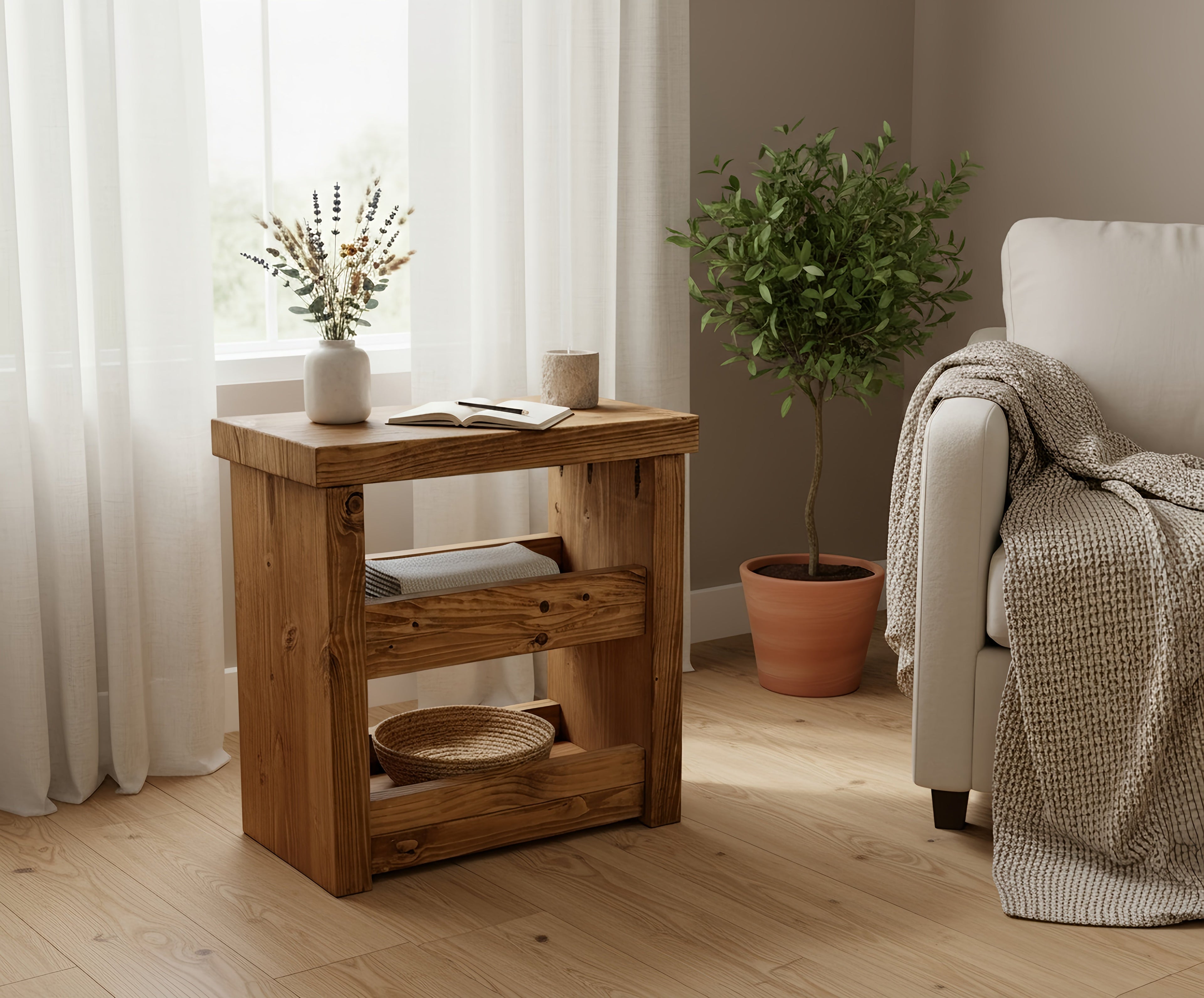 Solid Wood Rustic Coffee Table with Shelf - My Store