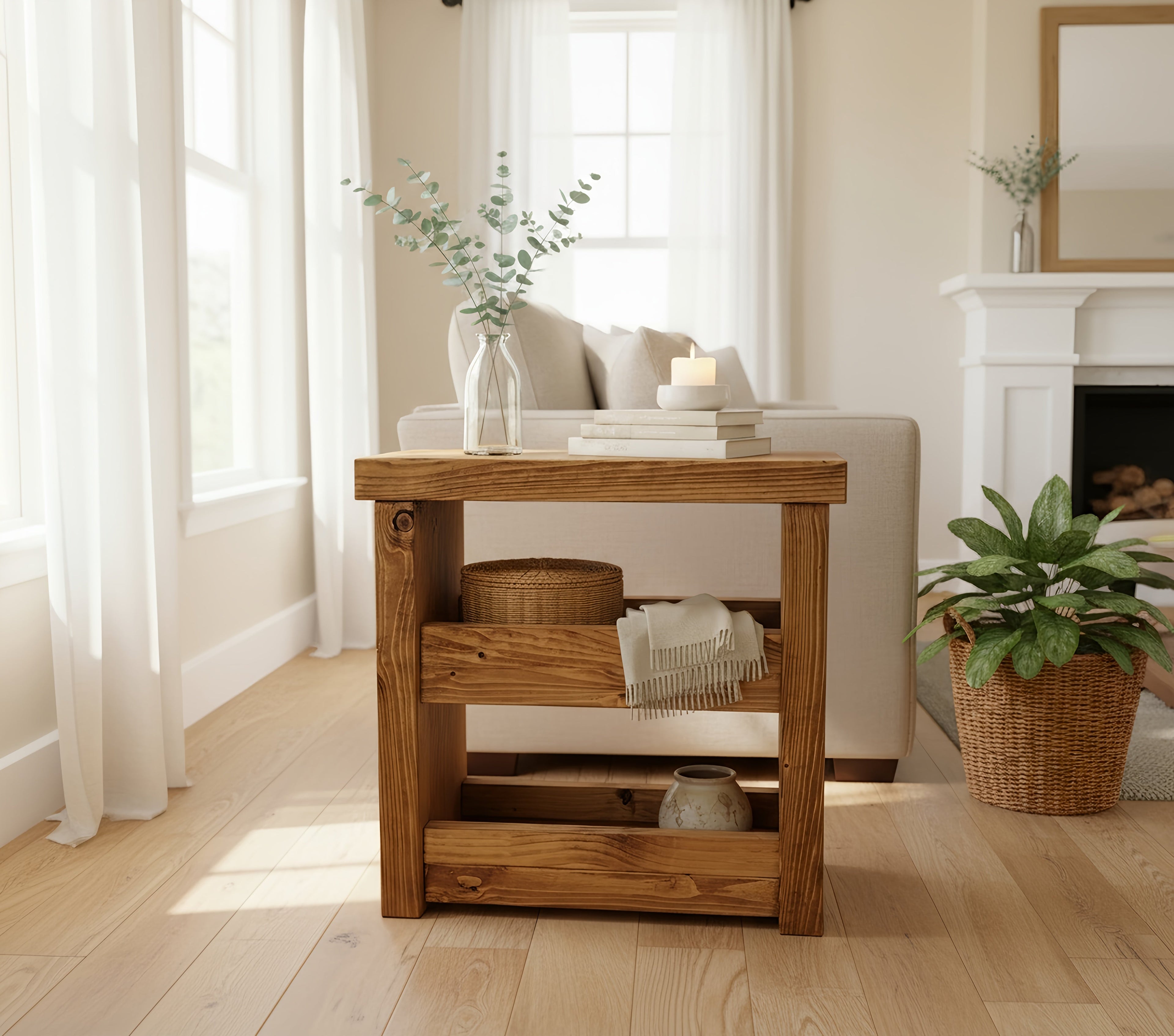 Solid Wood Rustic Coffee Table with Shelf - My Store