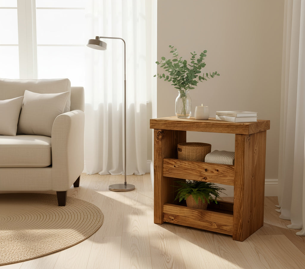 Solid Wood Rustic Coffee Table with Shelf - My Store