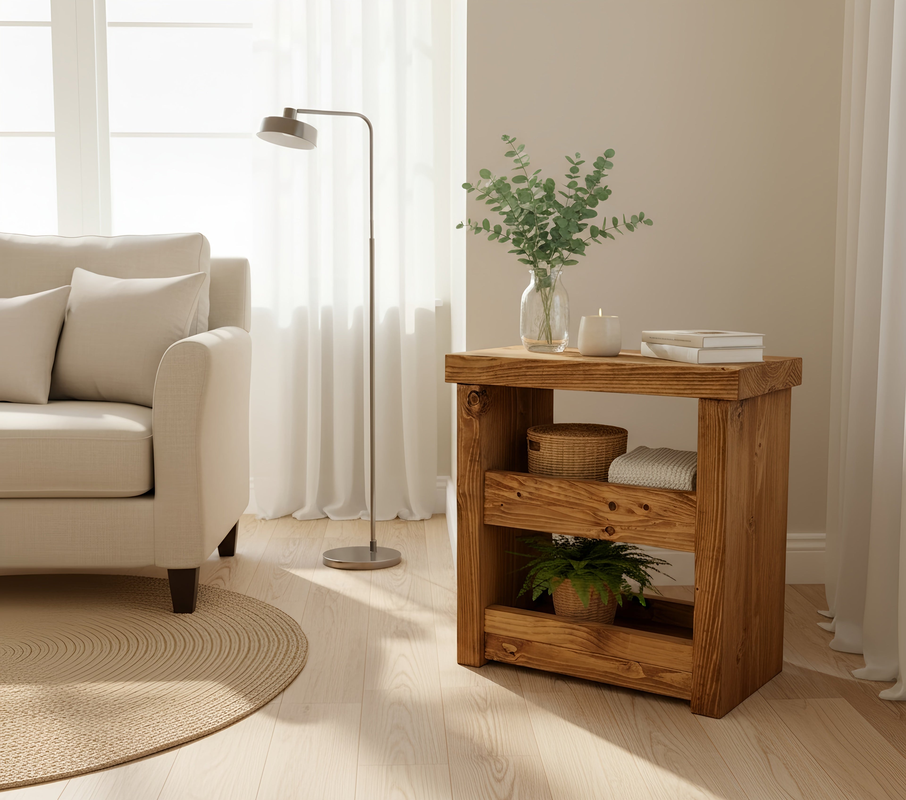 Solid Wood Rustic Coffee Table with Shelf - My Store