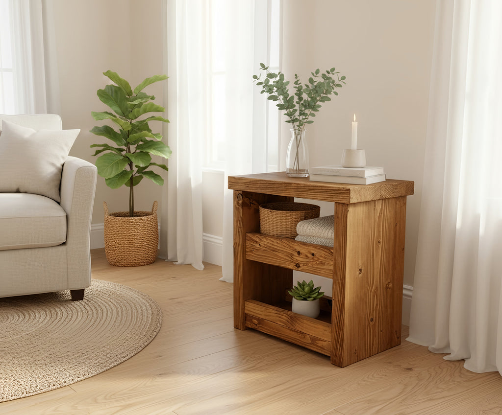 Solid Wood Rustic Coffee Table with Shelf - My Store