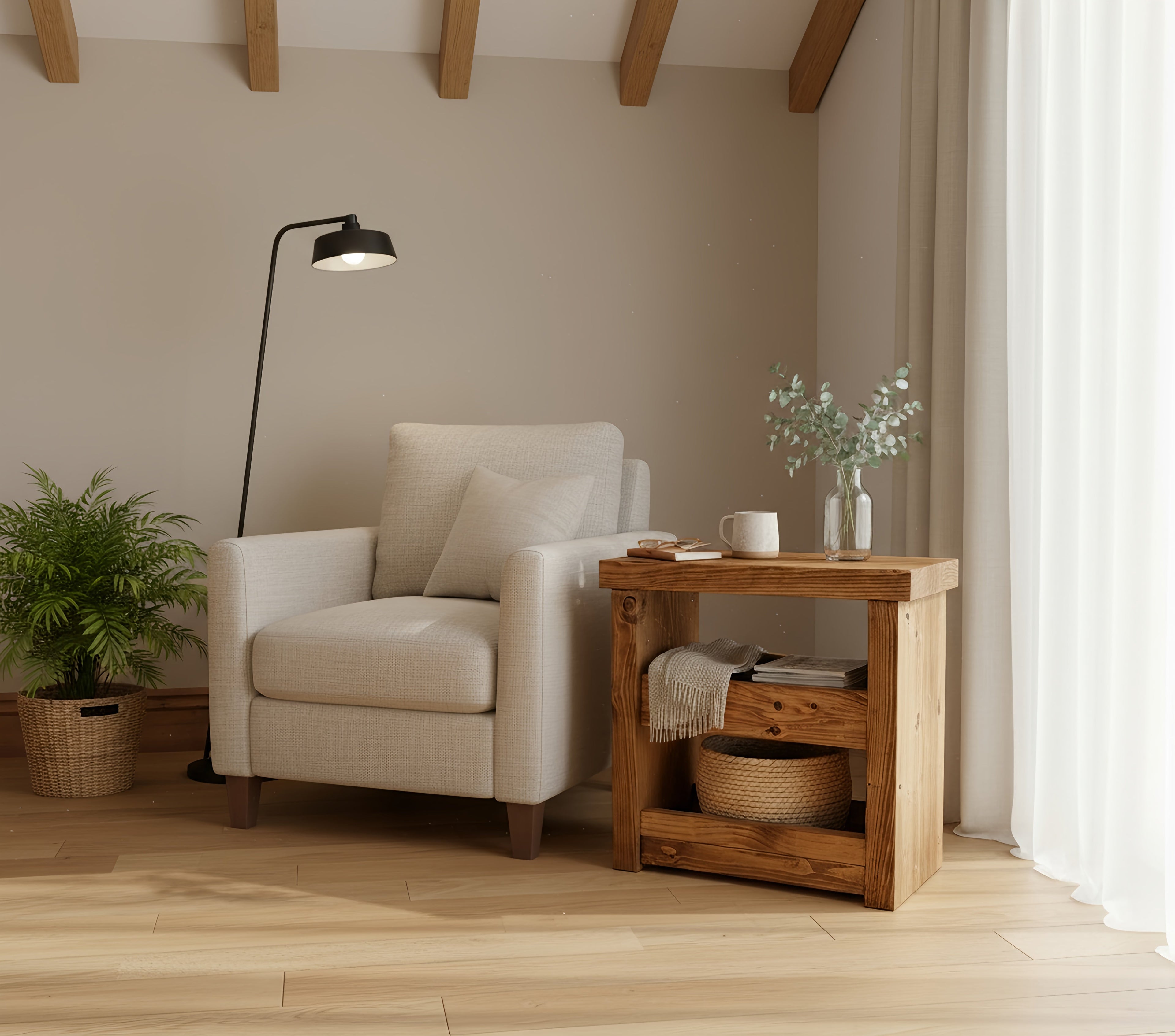Solid Wood Rustic Coffee Table with Shelf - My Store
