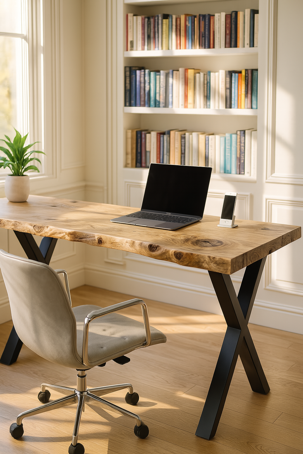 Live / Waney Edge Study Desk / Table With X Cross Metal Legs - My Store