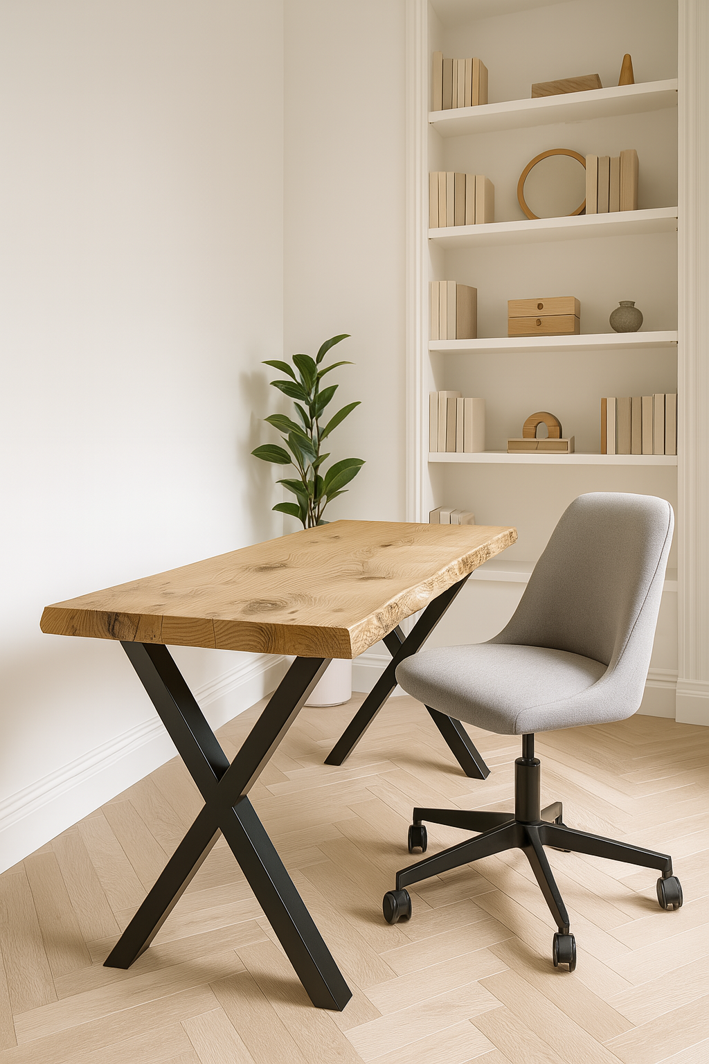 Live / Waney Edge Study Desk / Table With X Cross Metal Legs - My Store