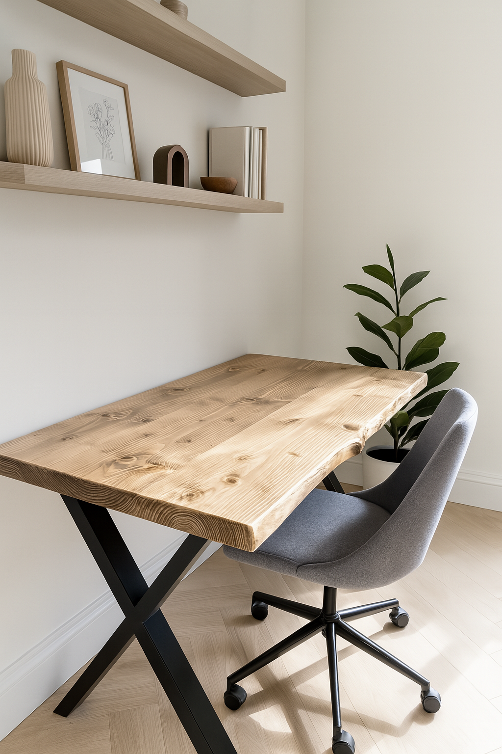 Live / Waney Edge Study Desk / Table With X Cross Metal Legs - My Store