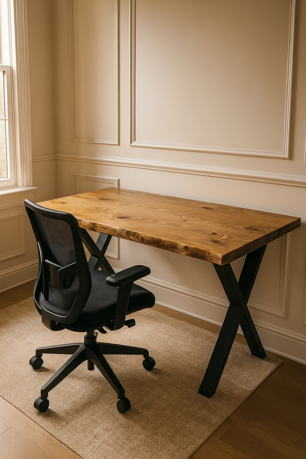 Live / Waney Edge Study Desk / Table With X Cross Metal Legs - My Store