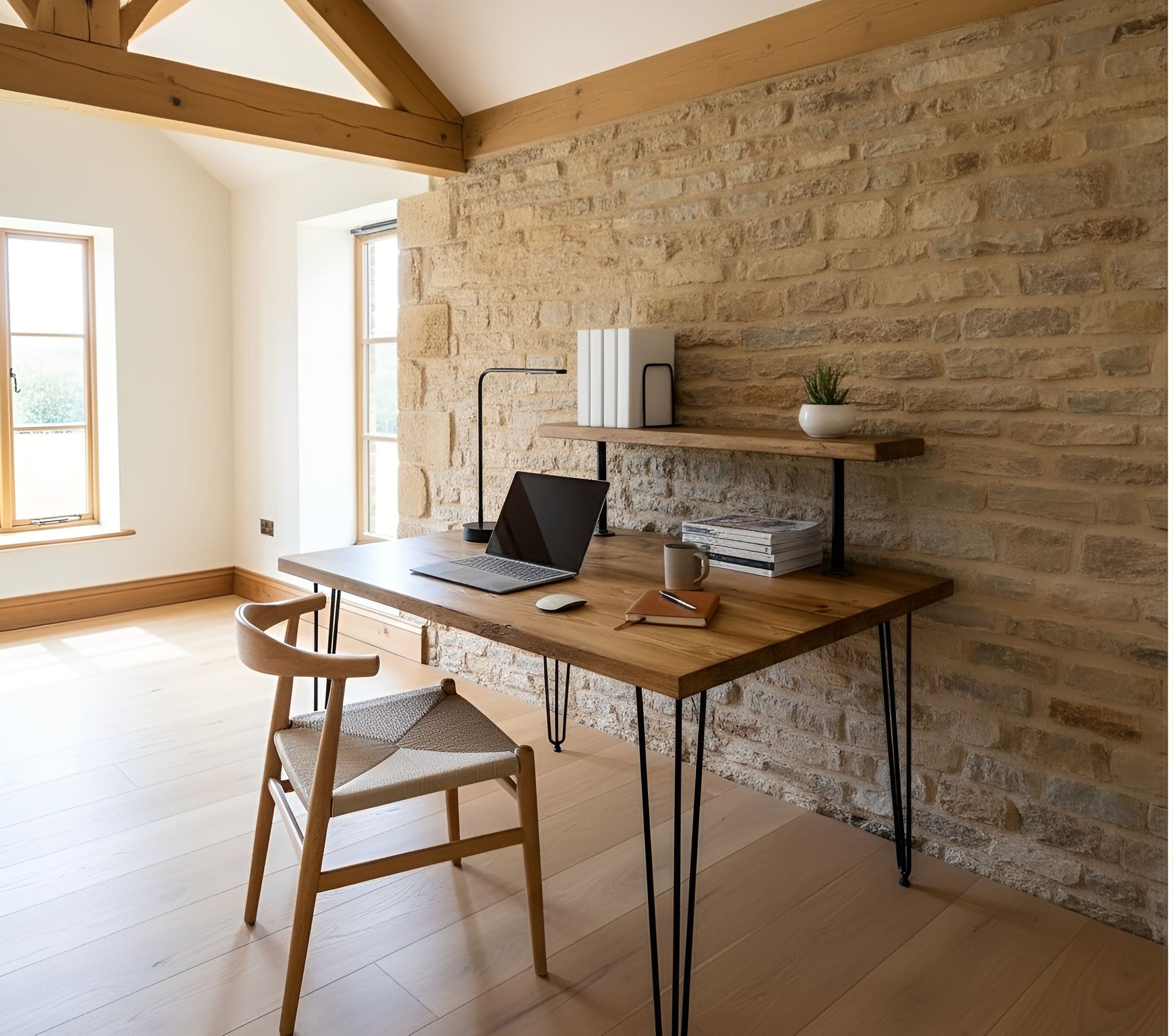 Handcrafted Wooden Study Desk with Shelf & Hairpin Legs - My Store