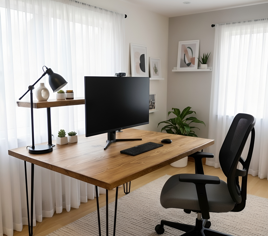 Handcrafted Wooden Study Desk with Shelf & Hairpin Legs - My Store