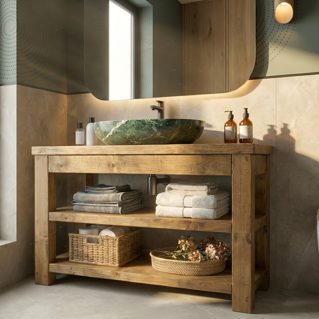 TERO Solid Wood Bathroom Vanity With Shelf - My Store