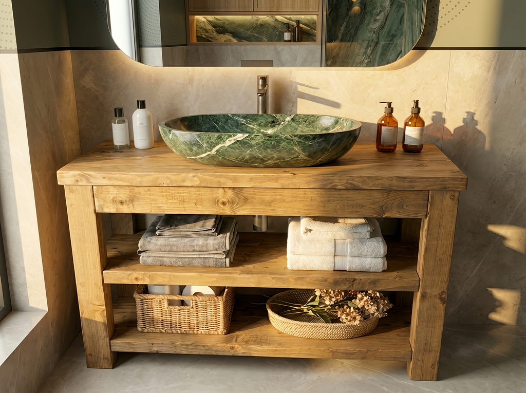 TERO Solid Wood Bathroom Vanity With Shelf - My Store