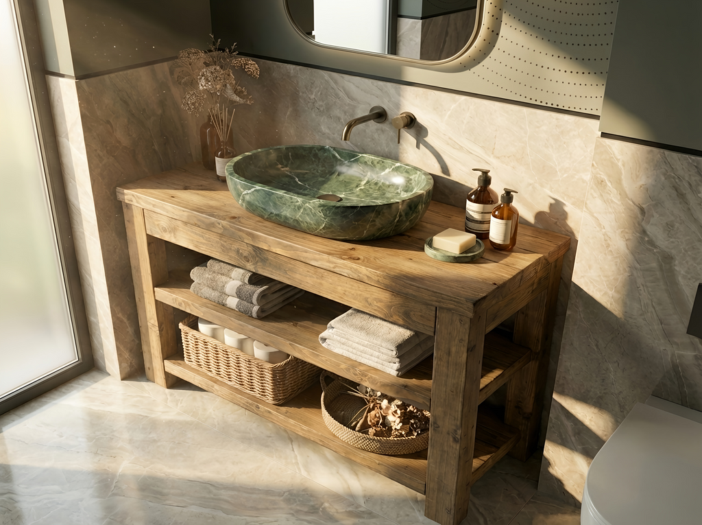 TERO Solid Wood Bathroom Vanity With Shelf - My Store