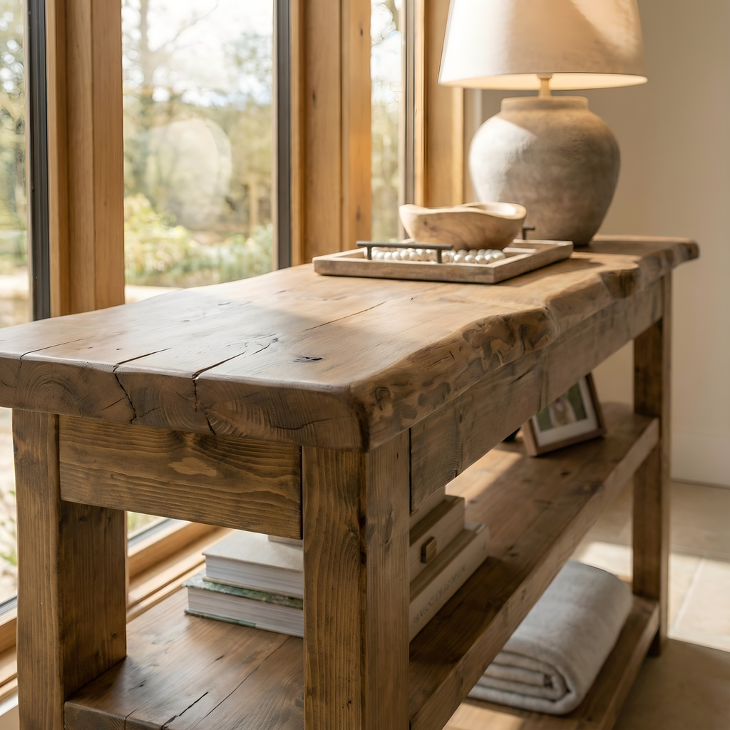 Venti Live Edge Console Solid Wood With Shelf - My Store