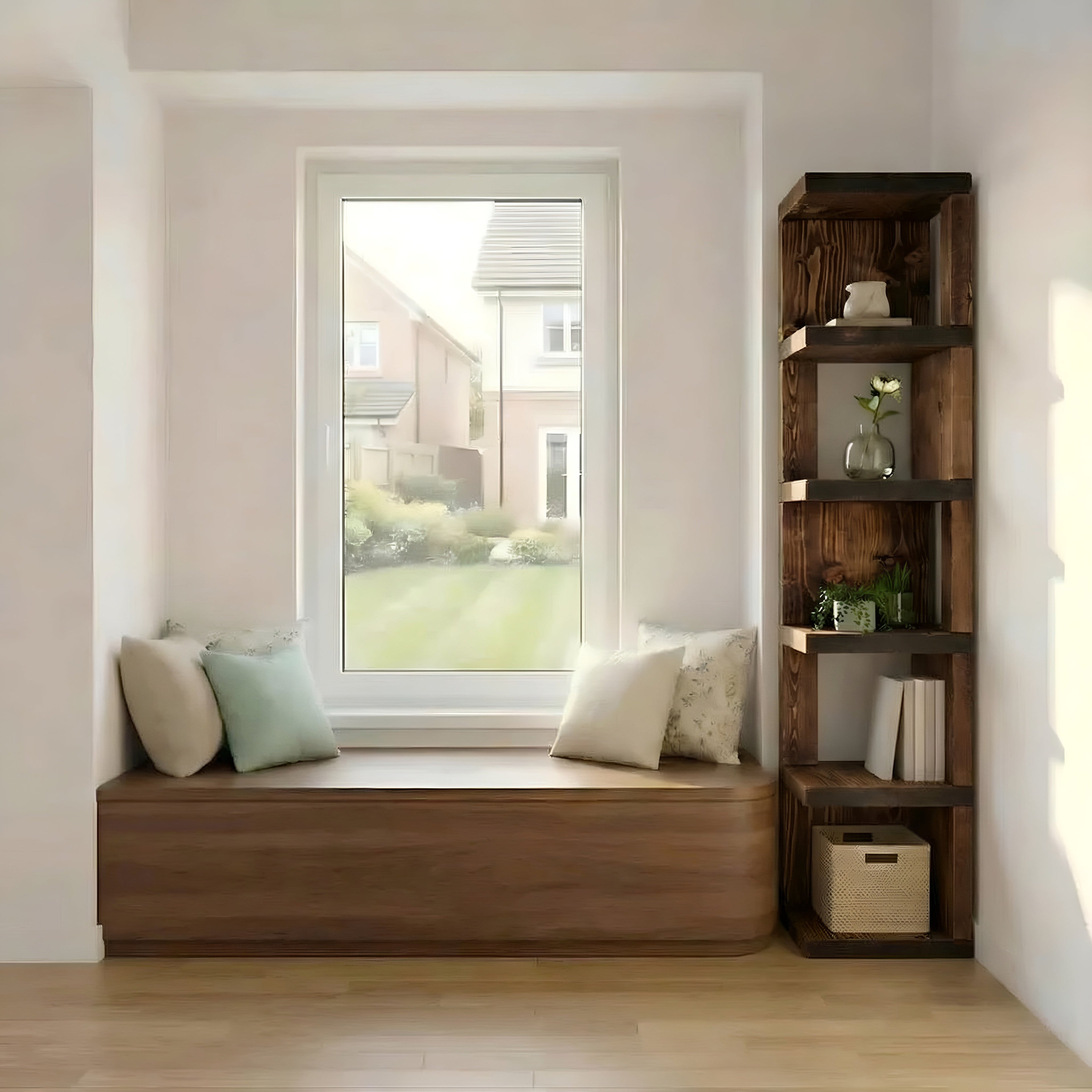 Valora Solid Wood Corner Bookshelf In Walnut Colour – Natural Finish Open Bookcase, Rustic Scandinavian Design - My Store