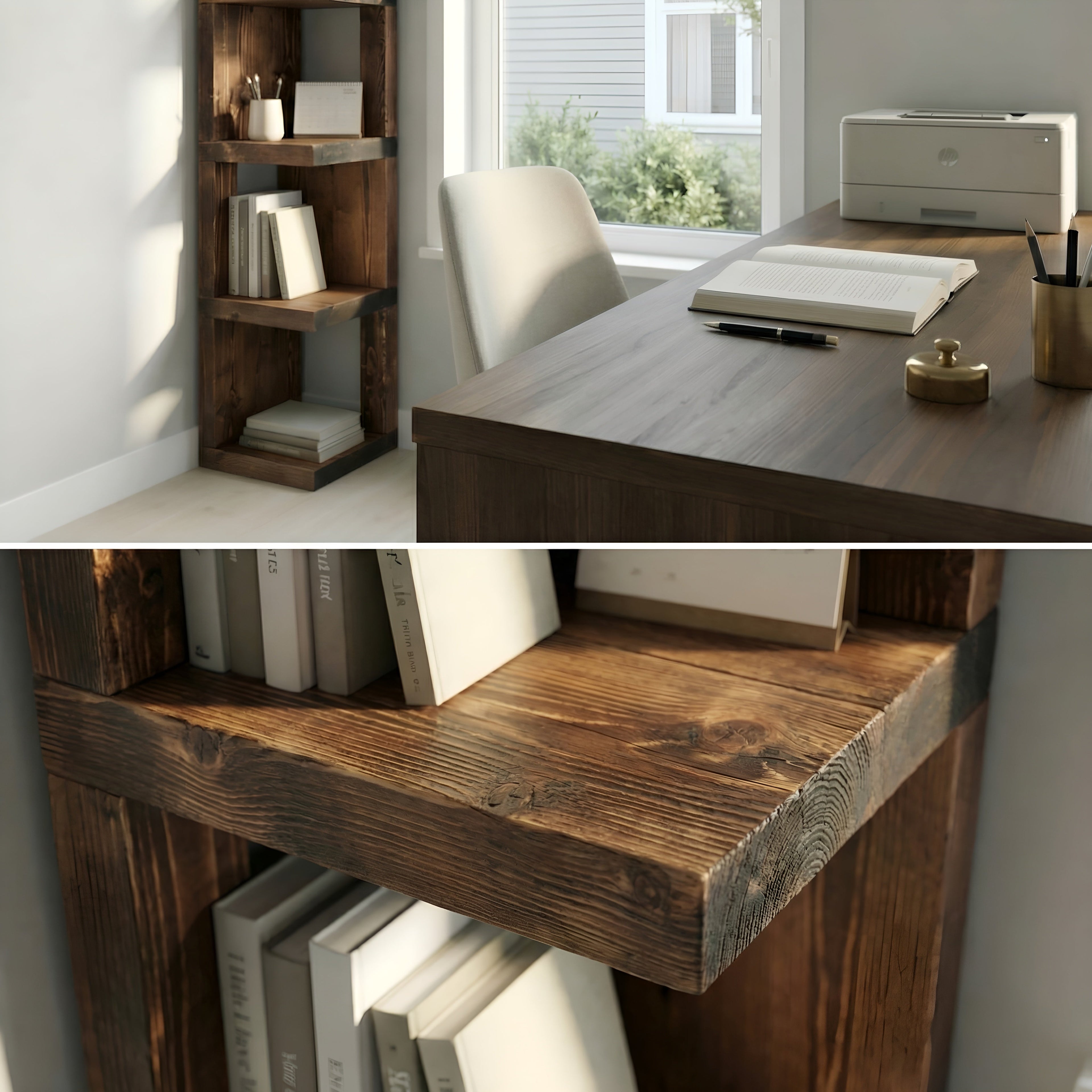 Valora Solid Wood Corner Bookshelf In Walnut Colour – Natural Finish Open Bookcase, Rustic Scandinavian Design - My Store