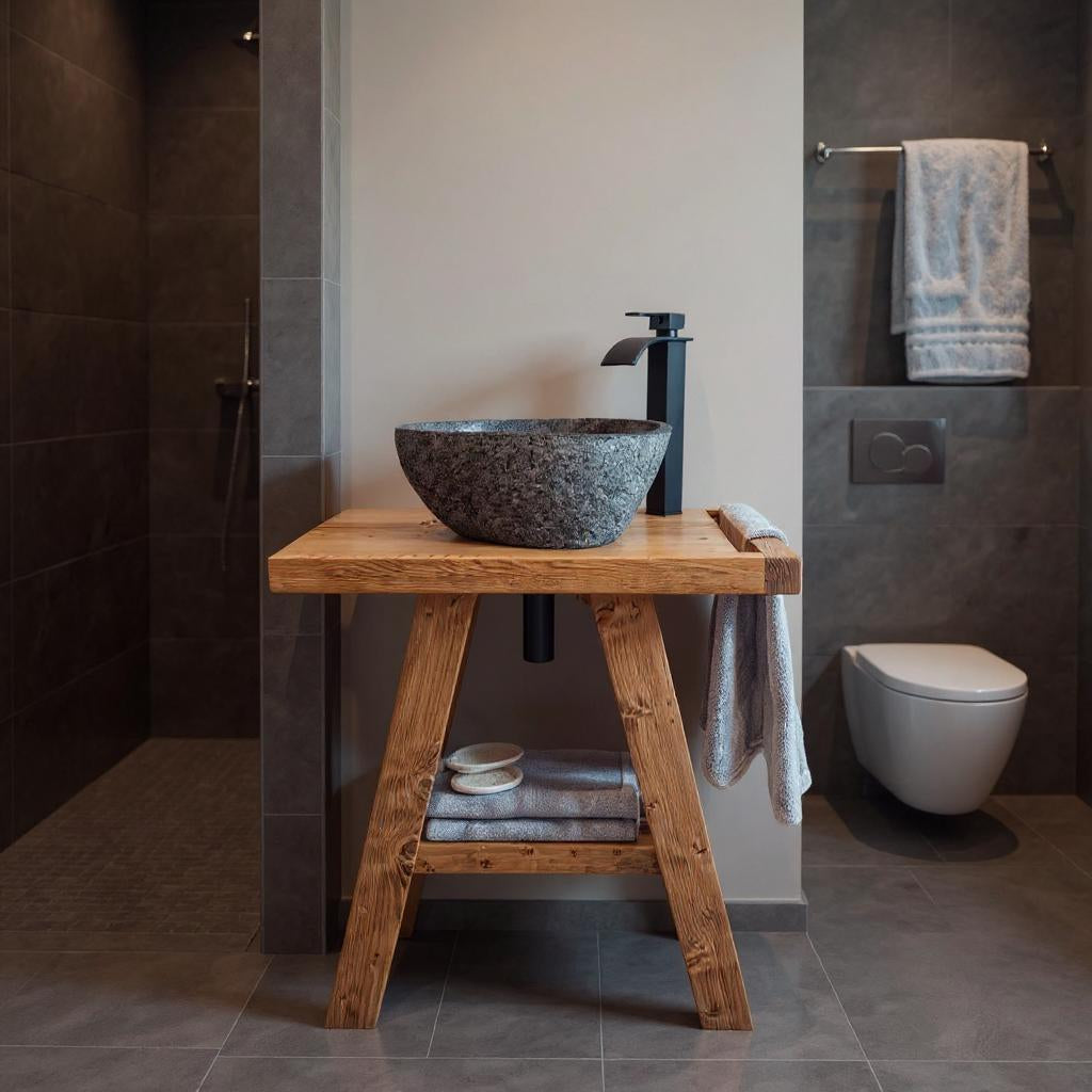 BORA Wooden Vanity and Shelf Storage with Stone Sink | Tribe Joinery - My Store
