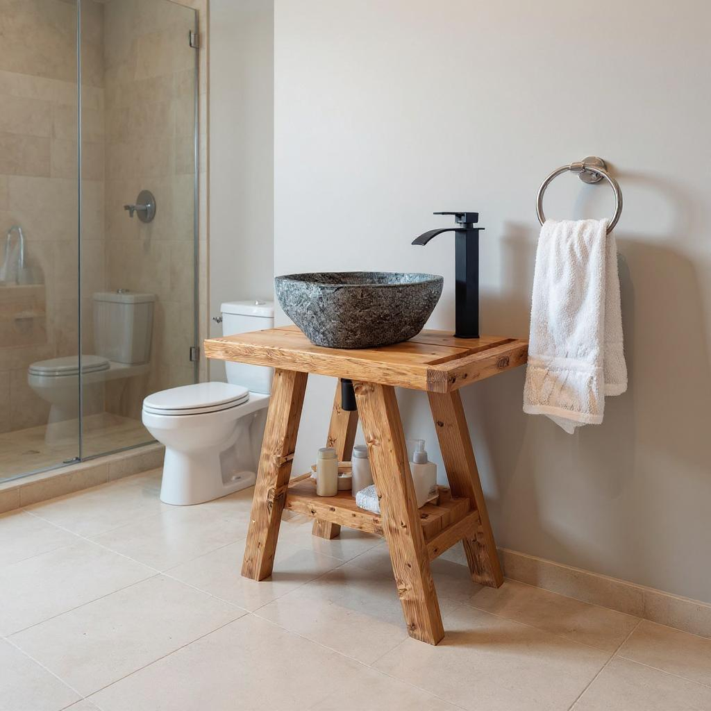BORA Wooden Vanity and Shelf Storage with Stone Sink | Tribe Joinery - My Store
