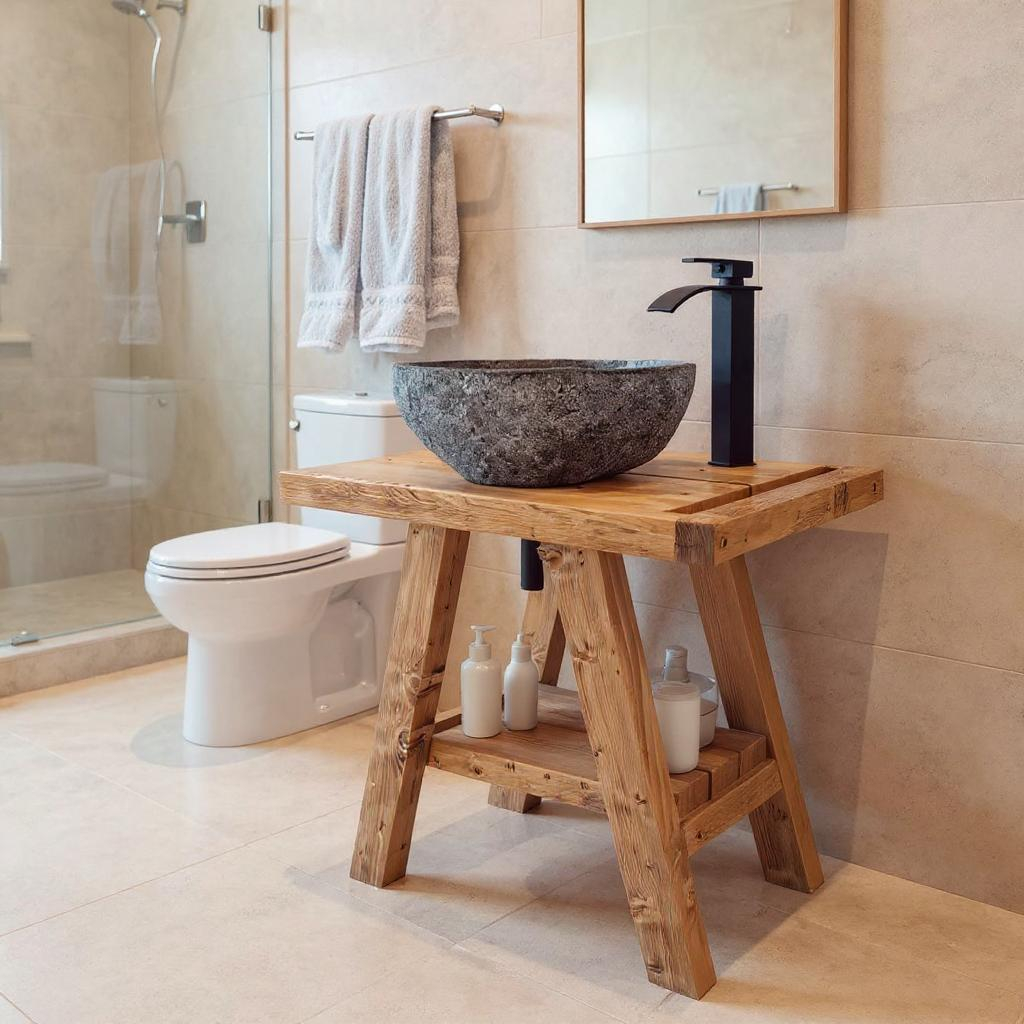 BORA Wooden Vanity and Shelf Storage with Stone Sink | Tribe Joinery - My Store