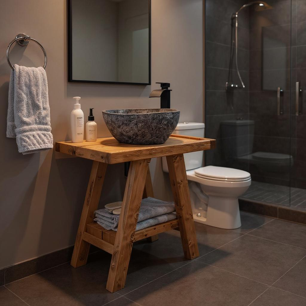 BORA Wooden Vanity and Shelf Storage with Stone Sink | Tribe Joinery - My Store