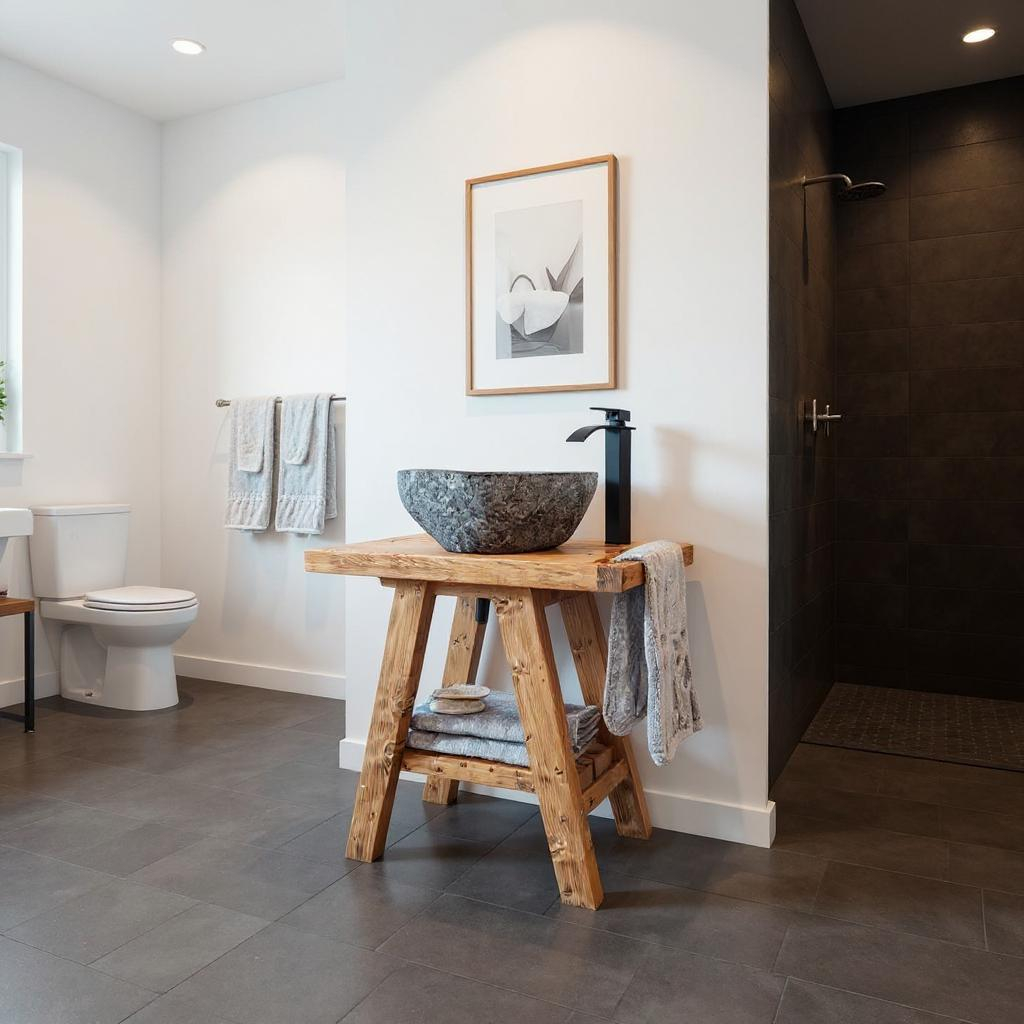 BORA Wooden Vanity and Shelf Storage with Stone Sink | Tribe Joinery - My Store
