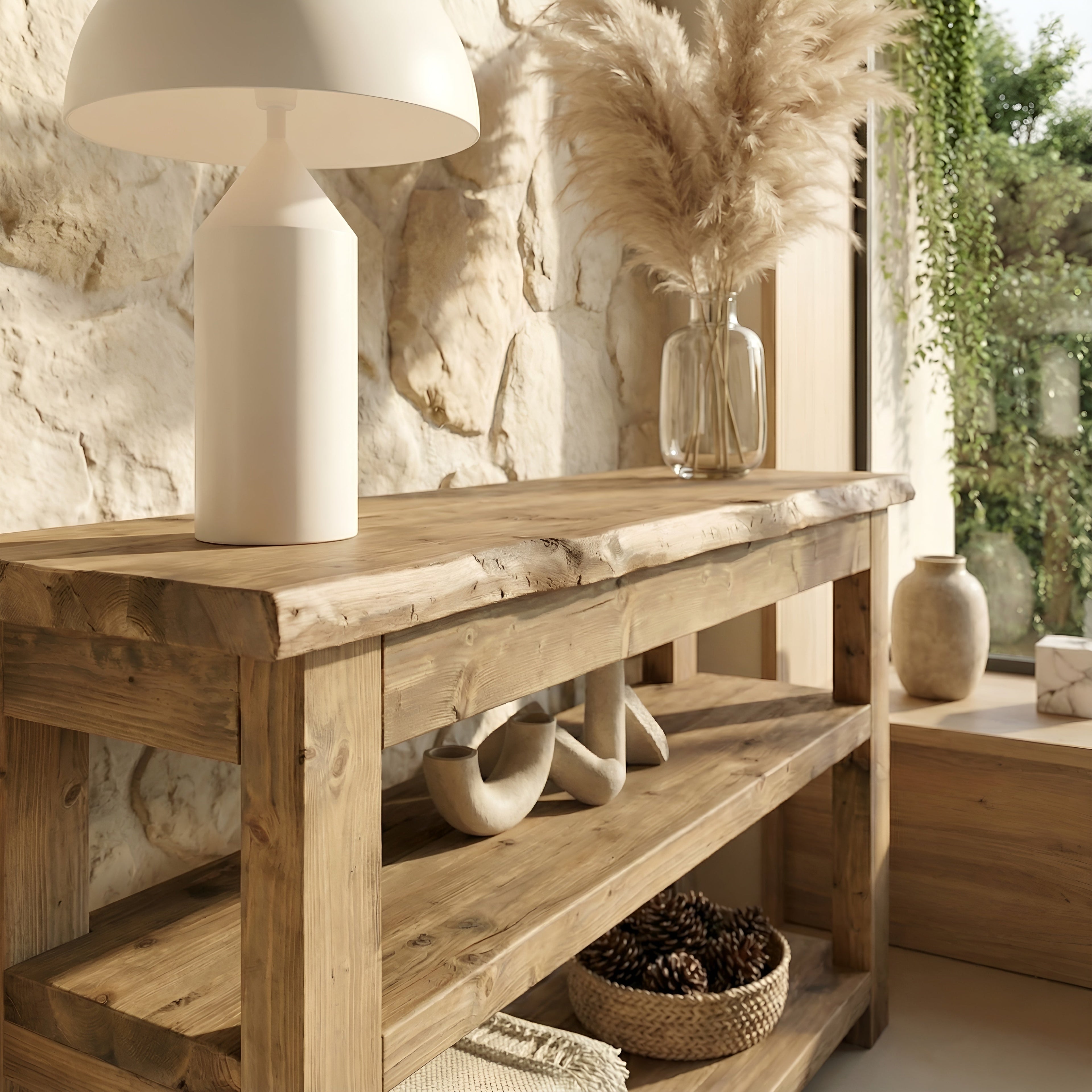 Venti Live Edge Console Solid Wood With Shelf - My Store