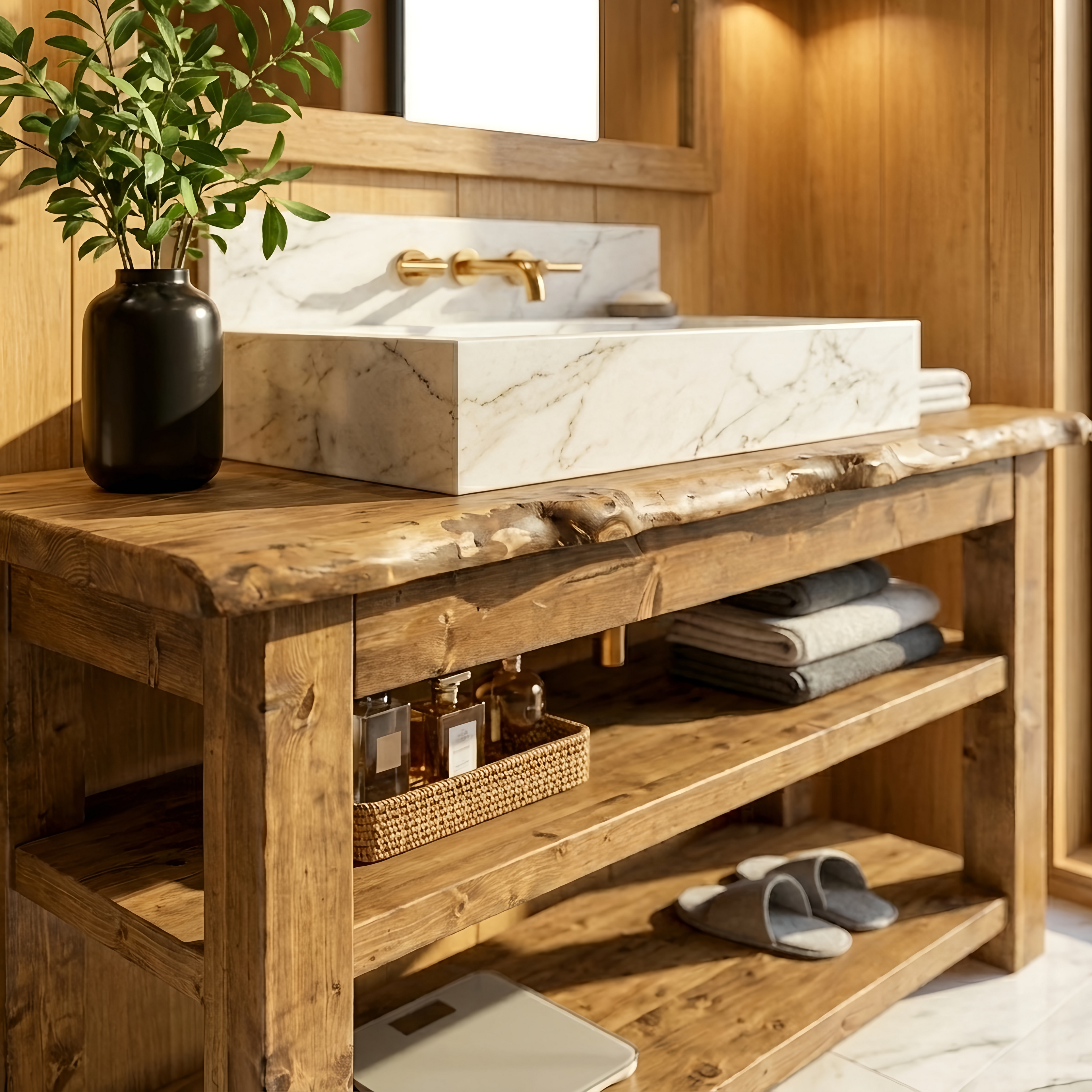 Venti Live Edge Vanity Solid Wood With Storage - My Store