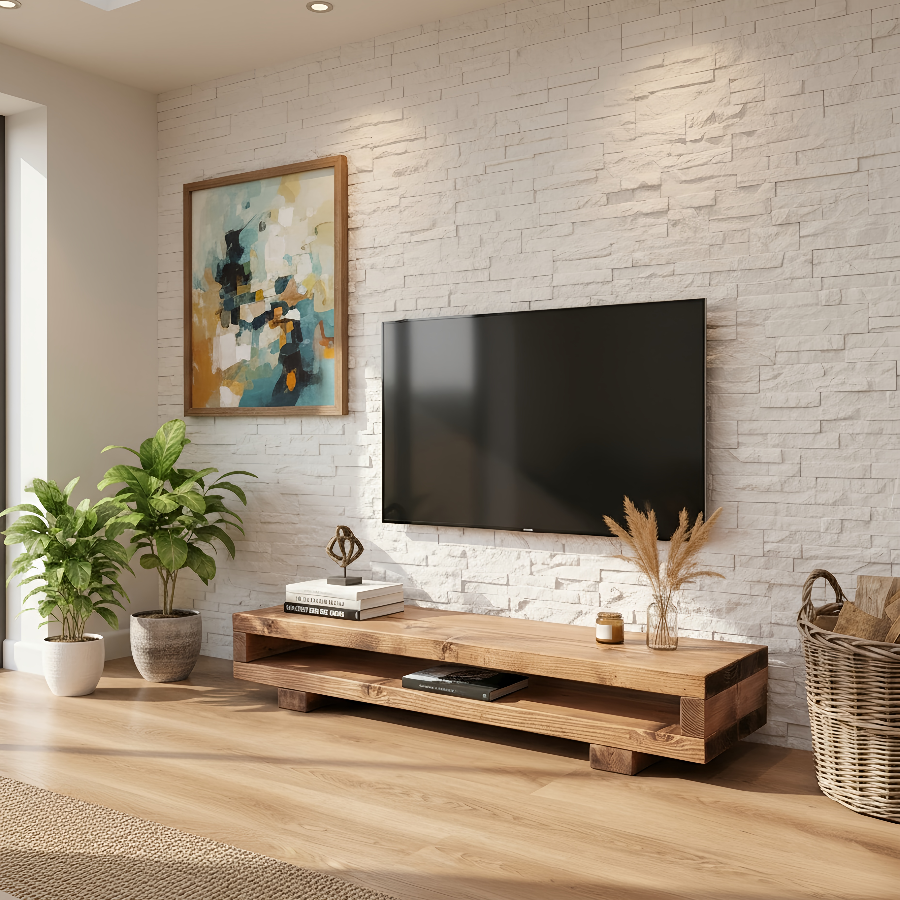 VIOT Low Solid Wood Chunky TV Unit Dark Oak Colour - My Store