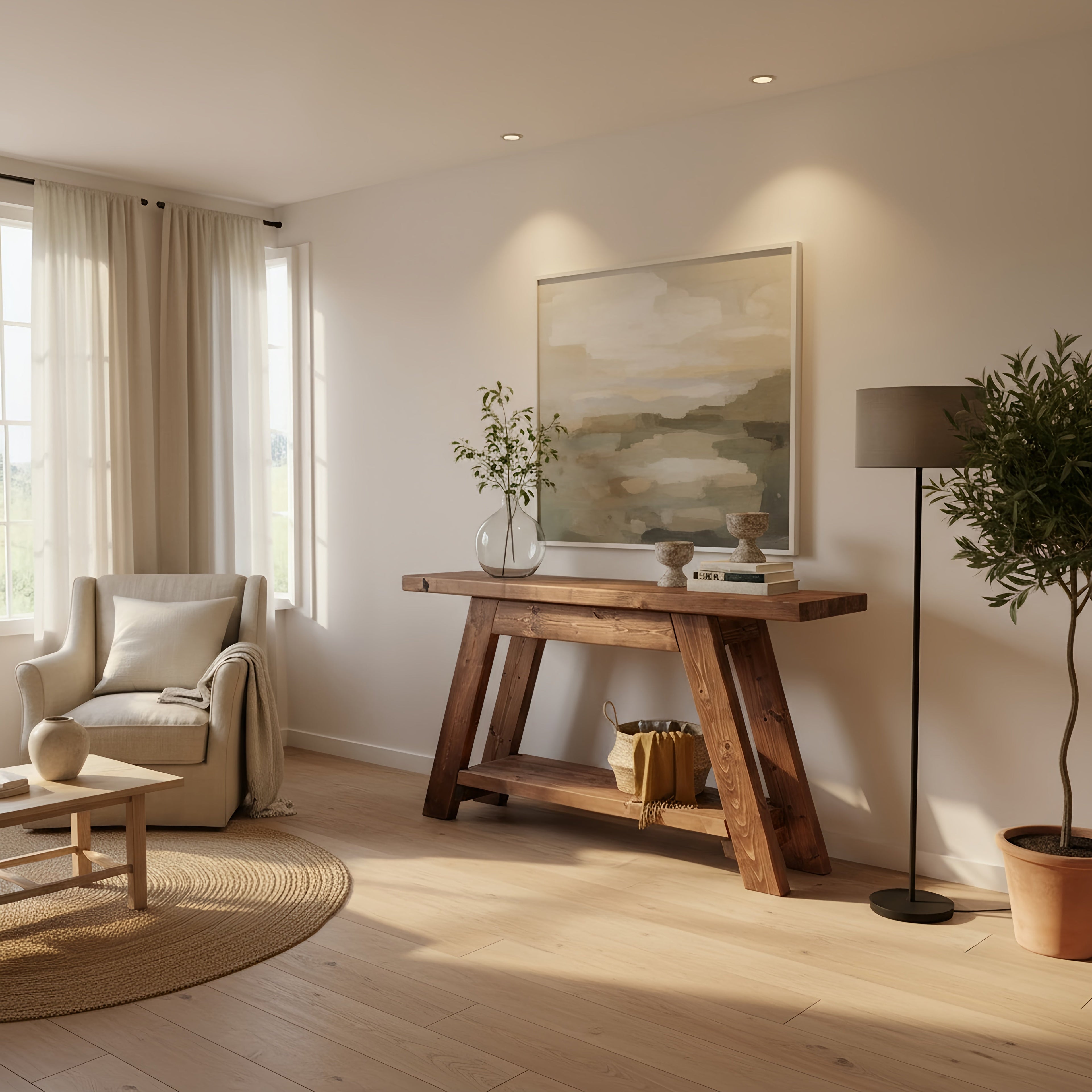 DASI Console Table With Shelf Walnut Colour - My Store