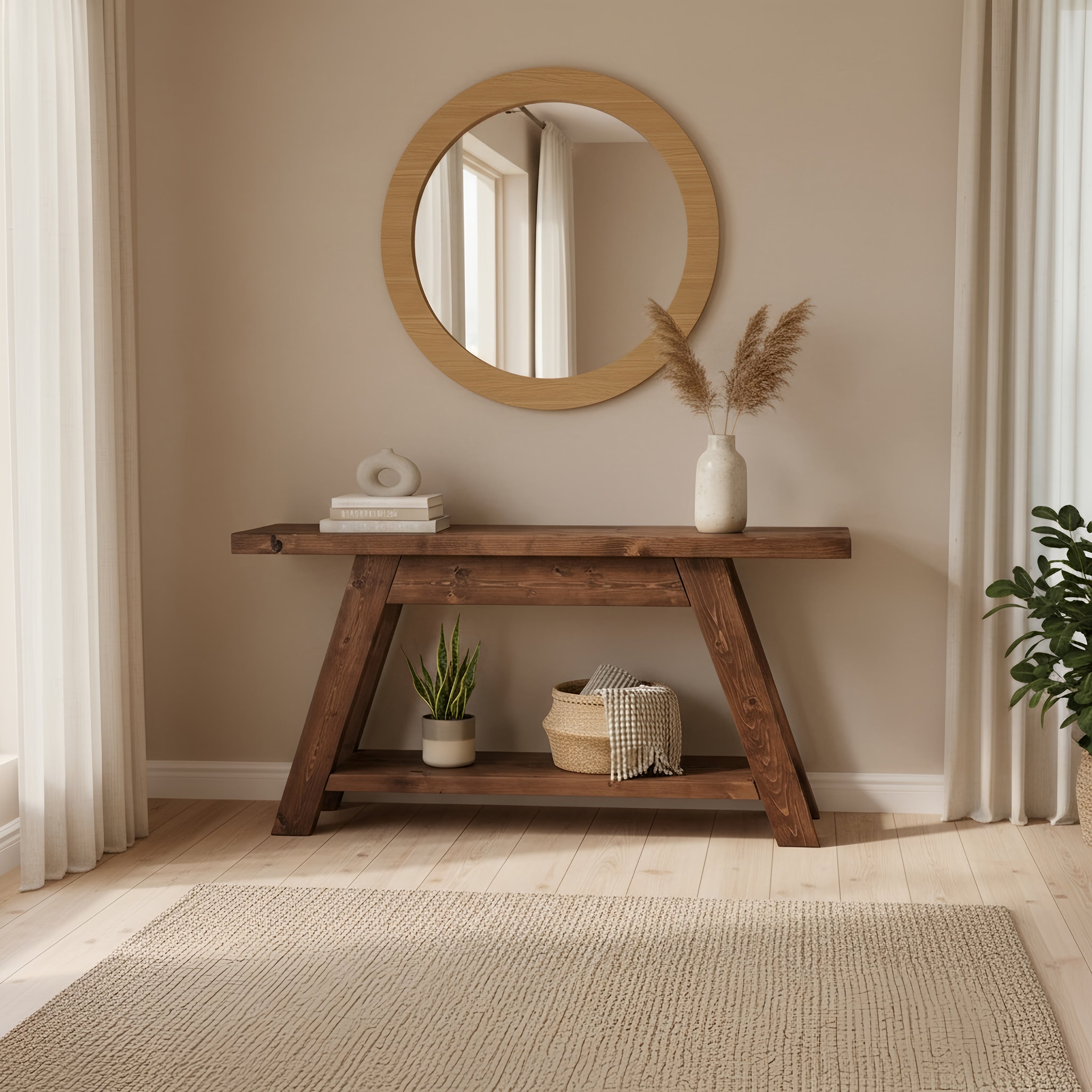 DASI Console Table With Shelf Walnut Colour - My Store
