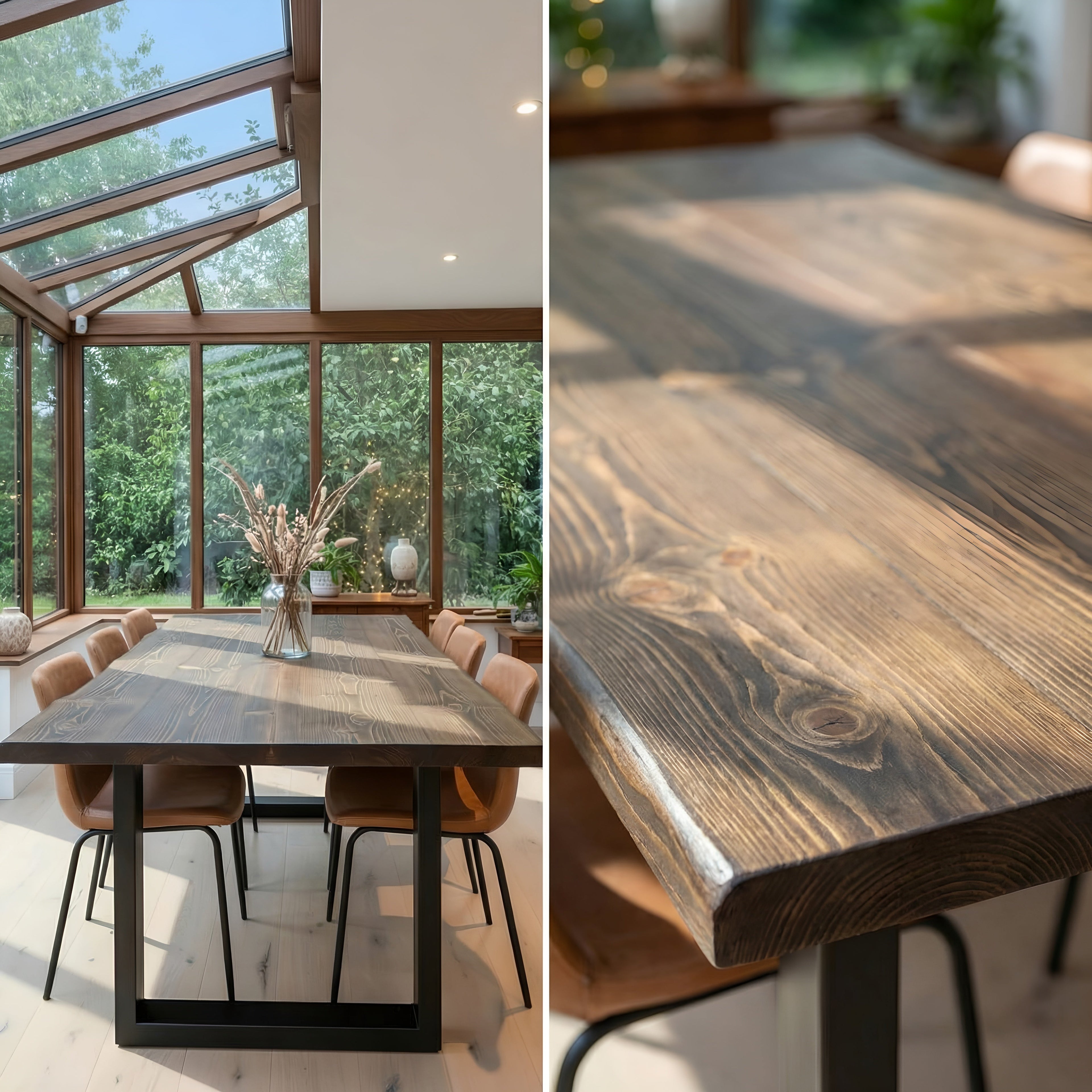 Live / Waney Walnut Colour Edge Dining Table With Metal Legs - My Store
