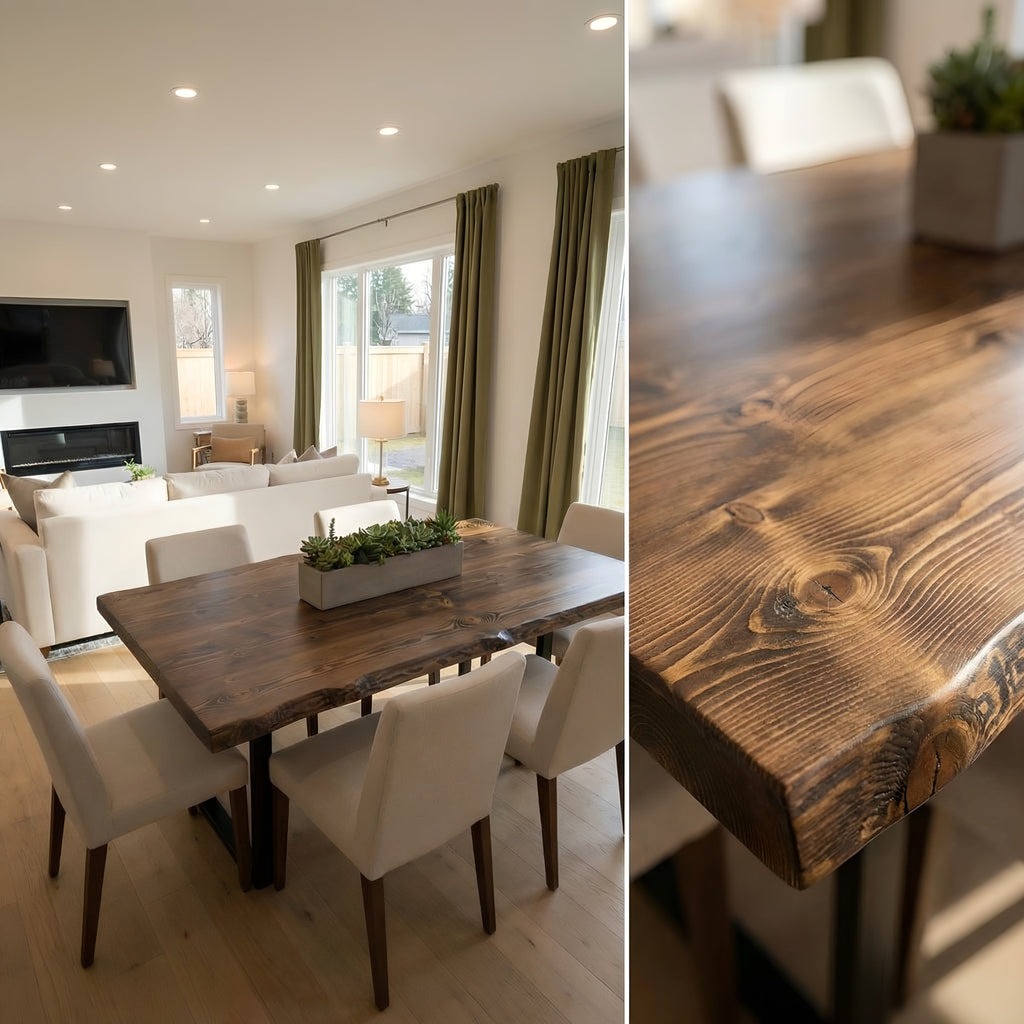 Live / Waney Walnut Colour Edge Dining Table With Metal Legs - My Store