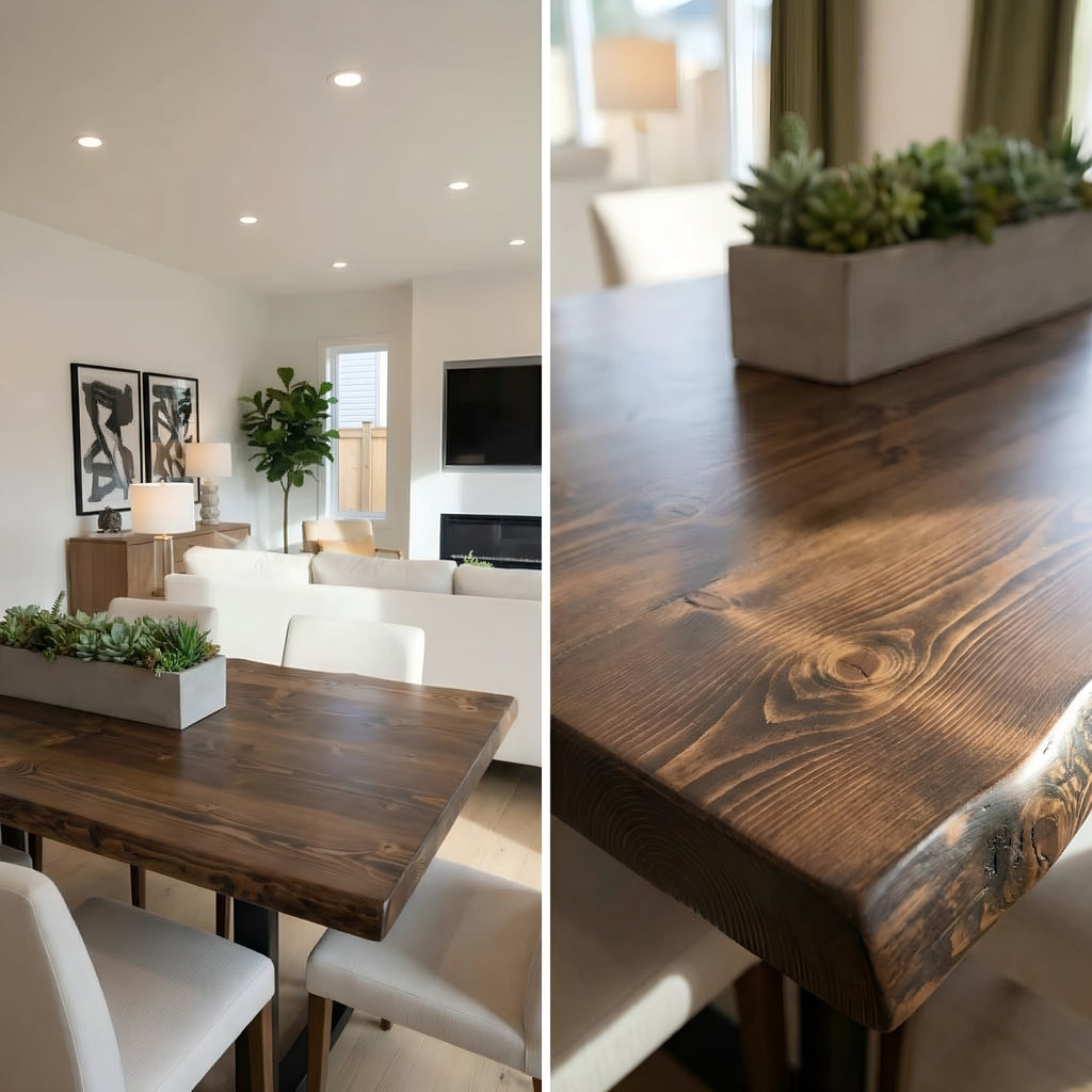 Live / Waney Walnut Colour Edge Dining Table With Metal Legs - My Store