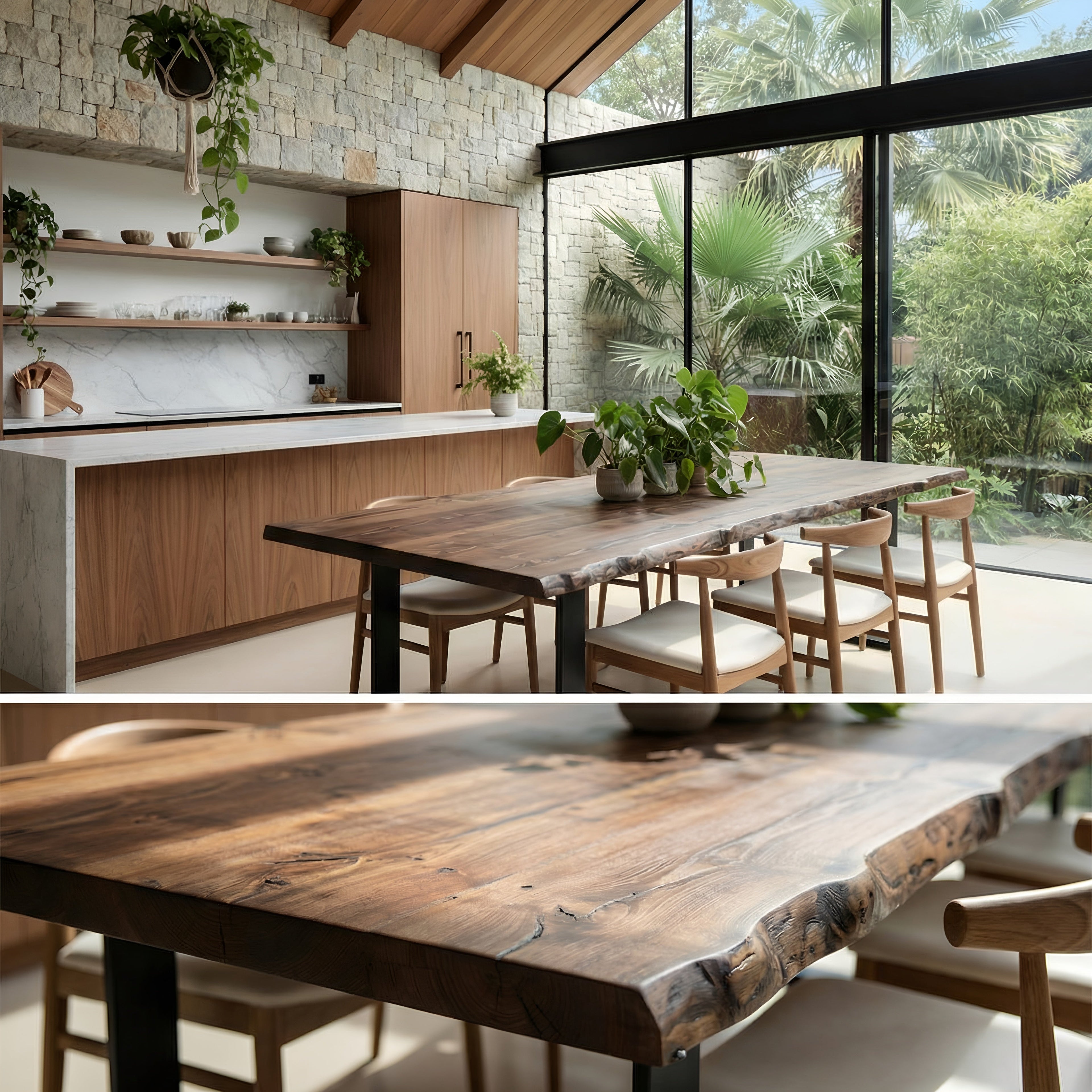 Live / Waney Walnut Colour Edge Dining Table With Metal Legs - My Store