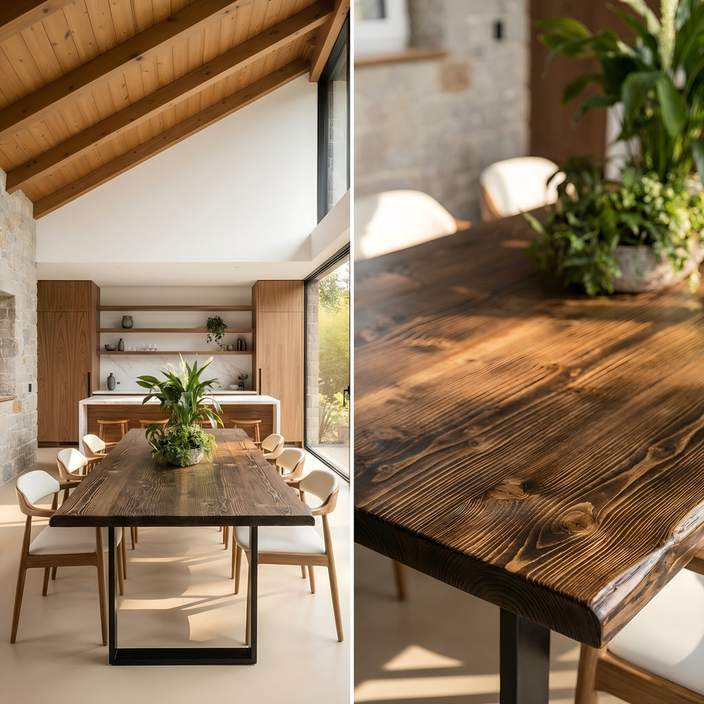 Live / Waney Walnut Colour Edge Dining Table With Metal Legs - My Store